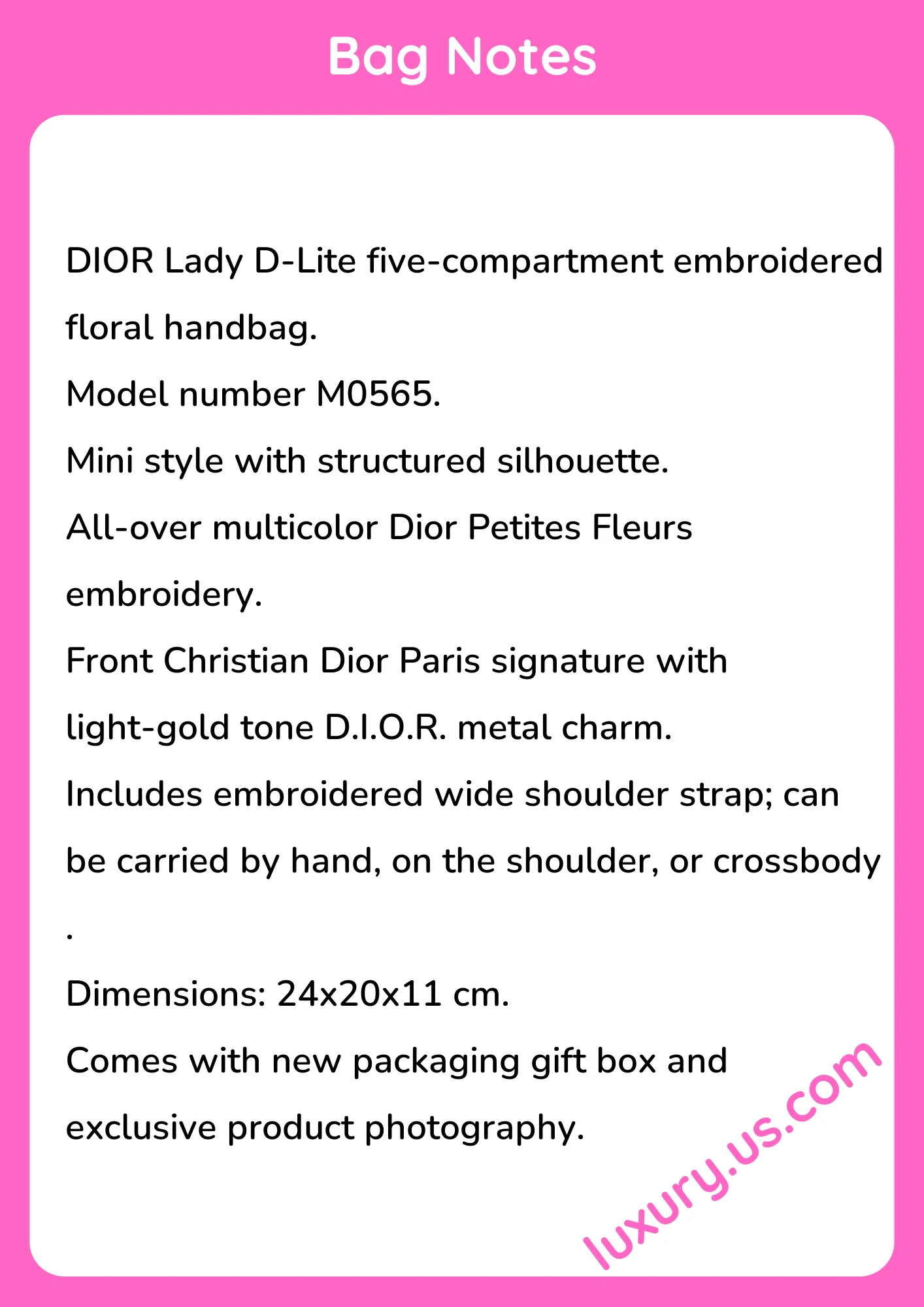 Dior Lady D-Lite Embroidered Floral Handbag M0565 24x20x11 cm - short_description_image1