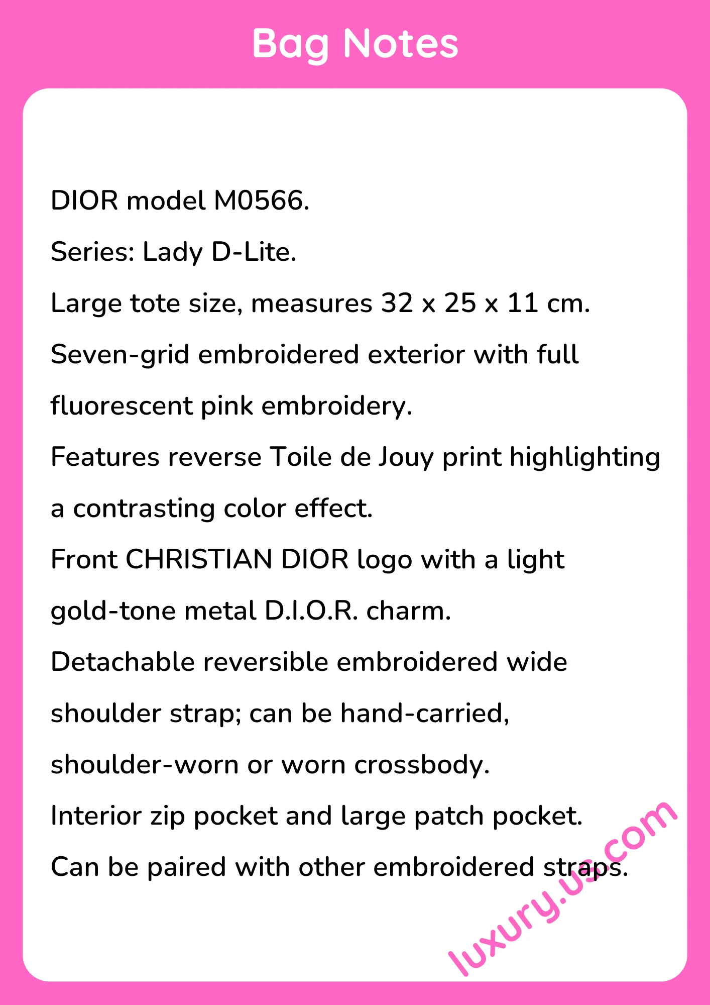 Dior Lady D-Lite Embroidered Tiger Reverse Toile Large Tote 32 x 25 x 11 cm - short_description_image1
