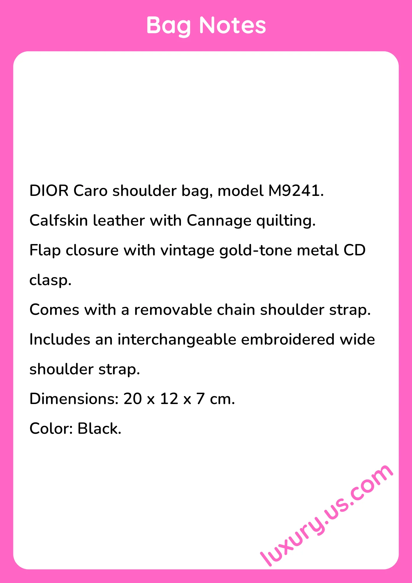 Dior Caro Leather Shoulder Bag M9241 20x12x7 cm - short_description_image1