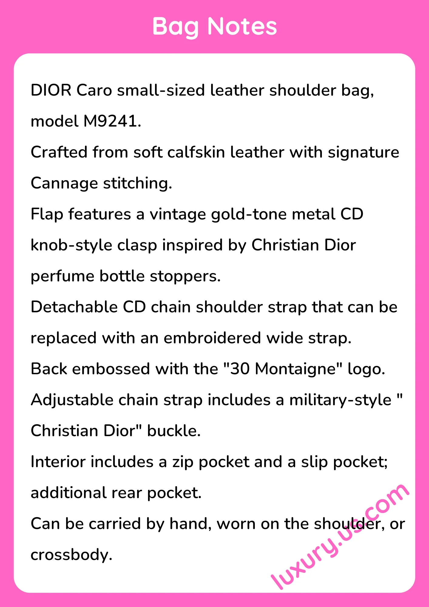 Dior Caro Small Leather Shoulder Bag Montaigne M9241 20 x 12 x 7 cm - short_description_image1