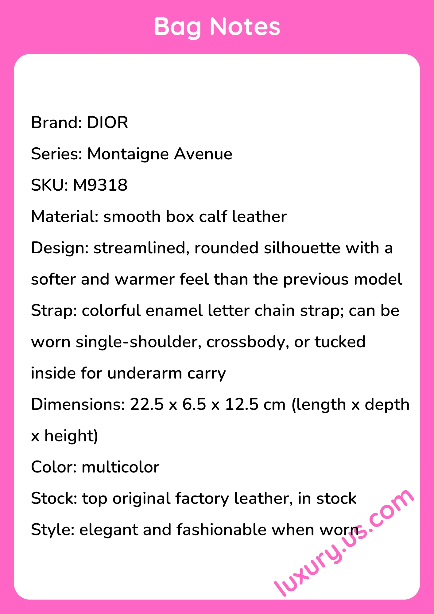 Dior Montaigne Avenue Smooth Box Calf Leather Shoulder Bag 22.5x6.5x12.5cm - short_description_image1
