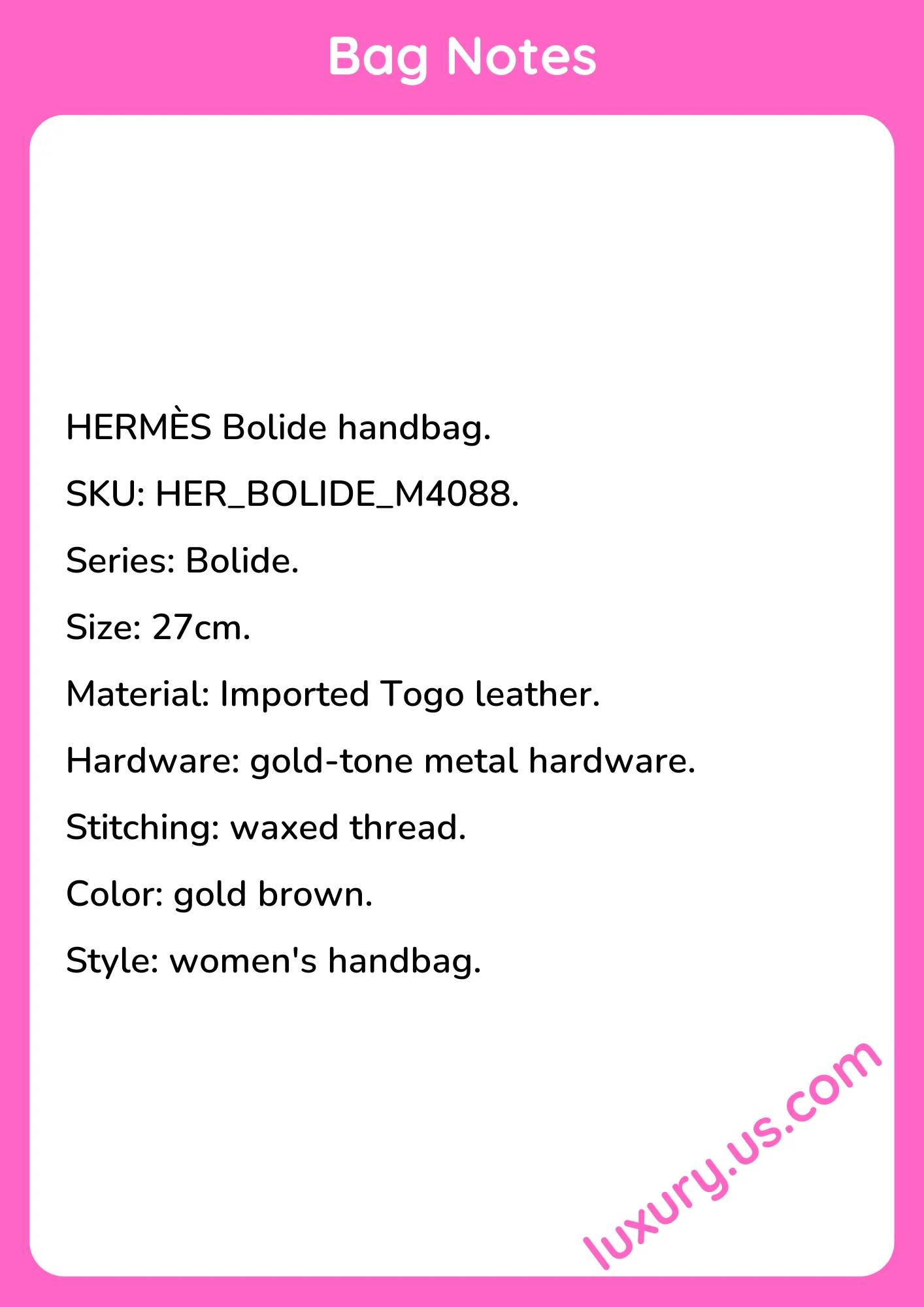 Hermès Bolide Togo Leather Metal Hardware Waxed Thread Handbag 27cm - short_description_image1