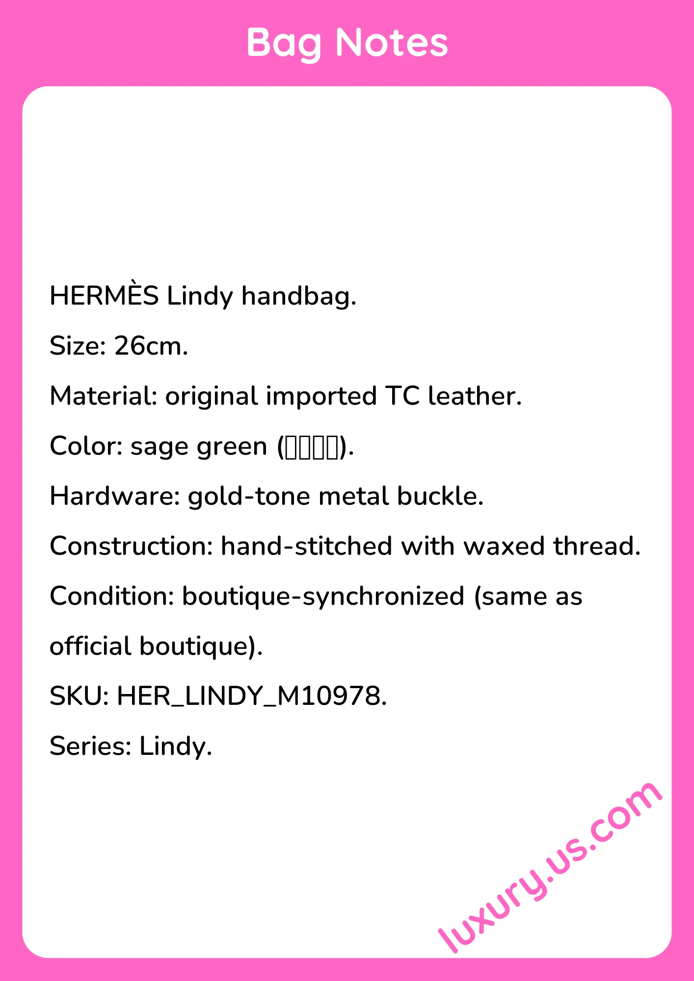 Hermès Lindy Original Imported TC Leather Hand-stitched 26cm - short_description_image1