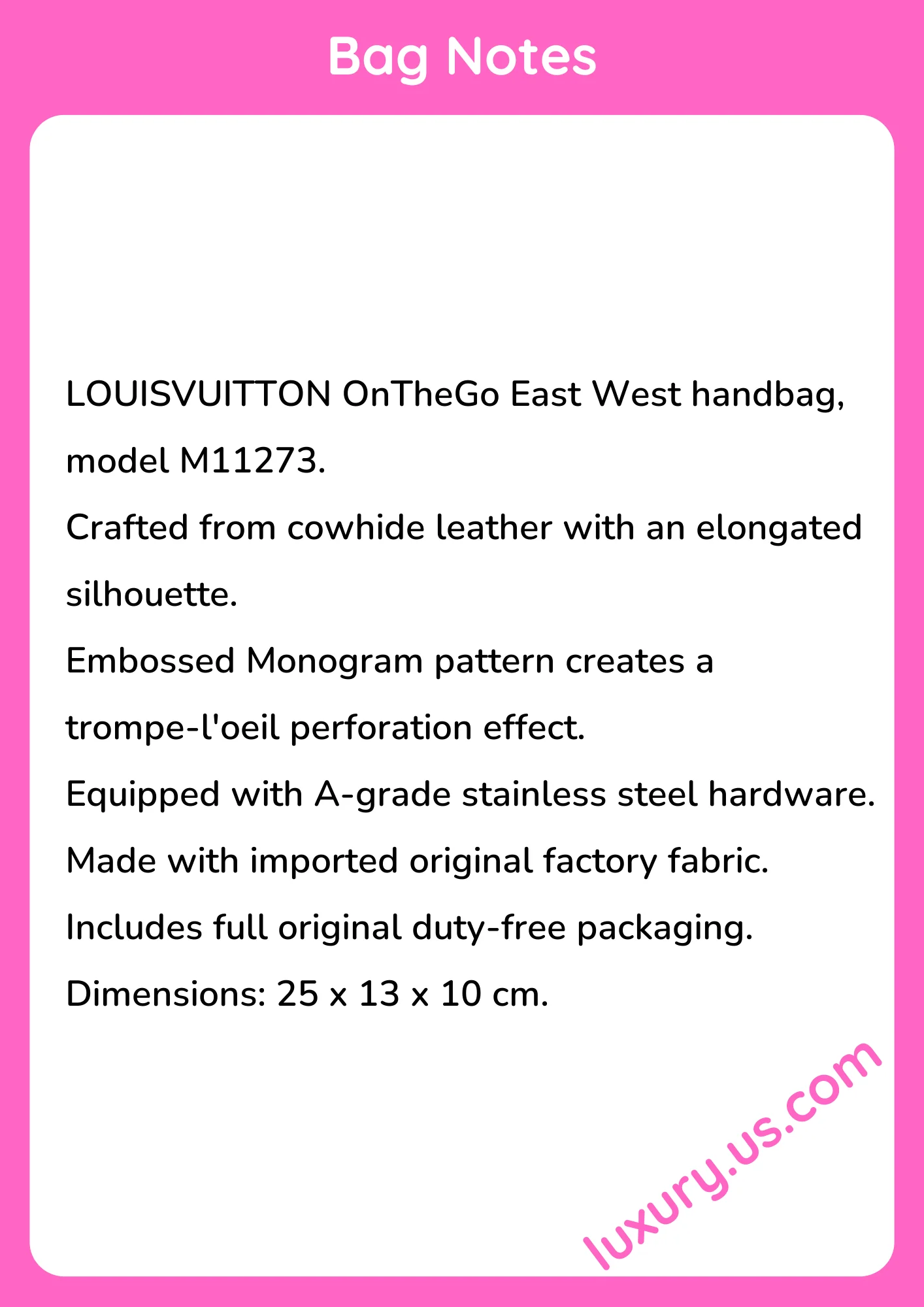 Louisvuitton OnTheGo East West Handbag M11273 25x13x10cm - short_description_image1