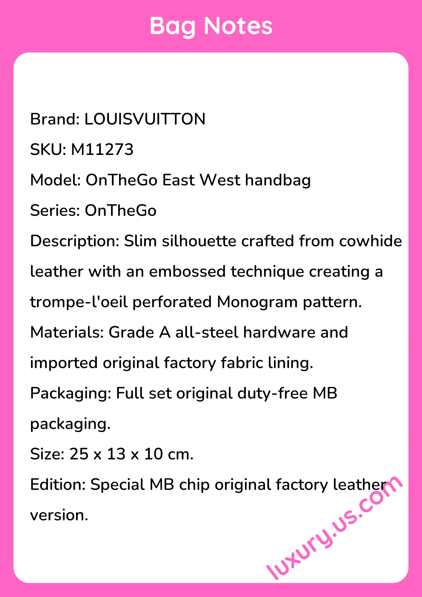 Louisvuitton OnTheGo East West Handbag M11273 25x13x10 cm - short_description_image1