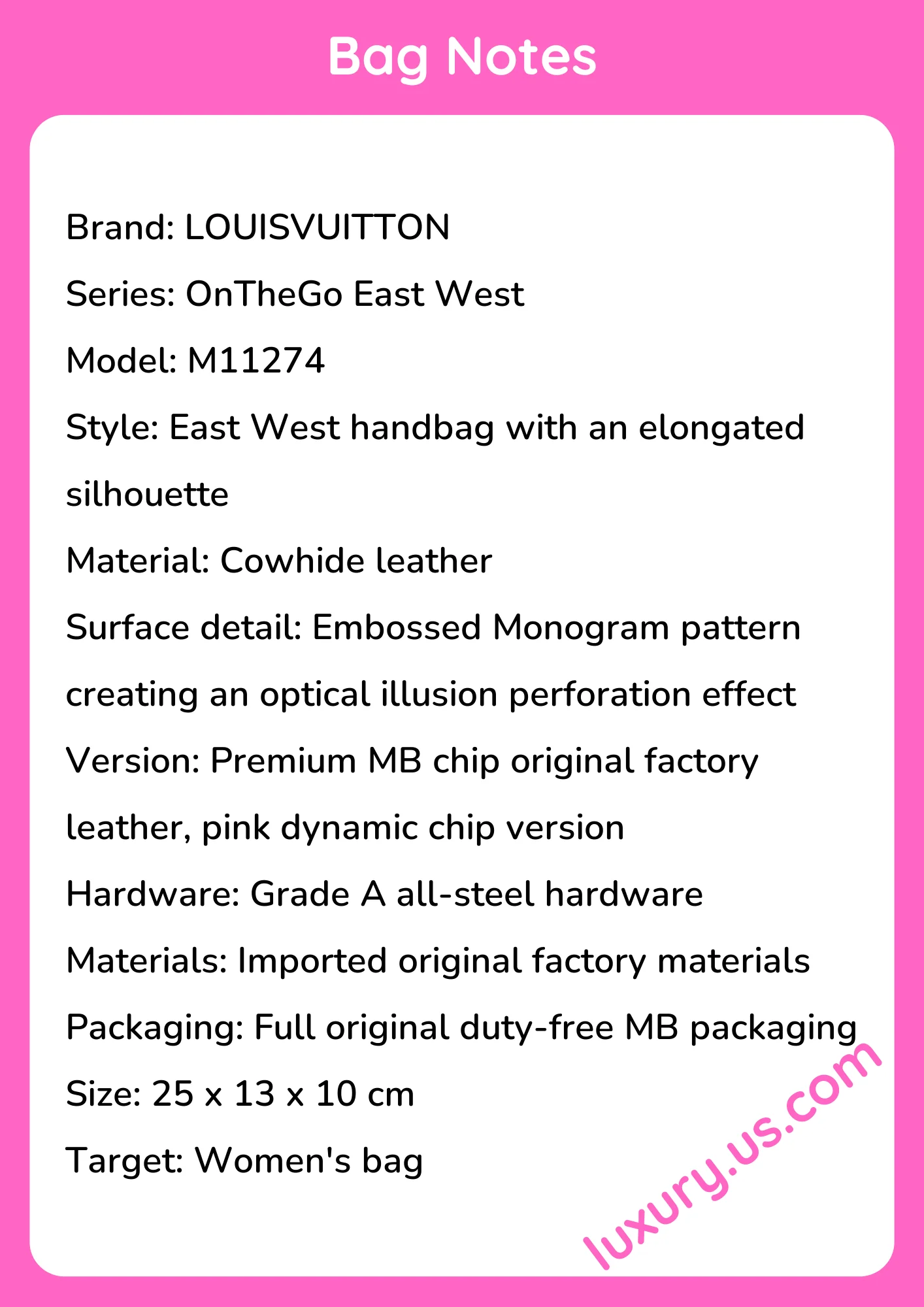 Louisvuitton OnTheGo East West Handbag M11274 25x13x10 cm - short_description_image1