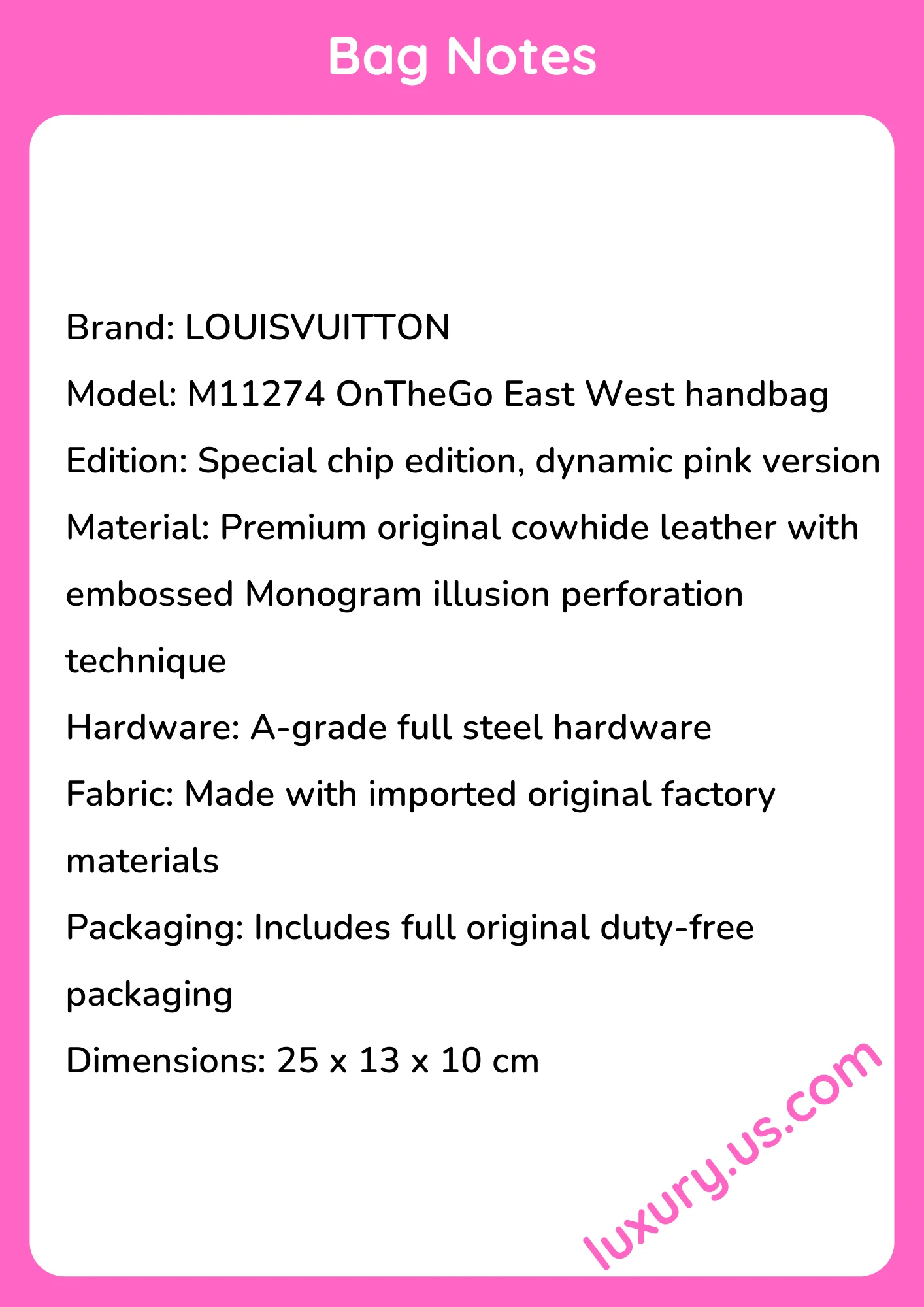 Louisvuitton OnTheGo East West Handbag M11274 25x13x10 cm - short_description_image1