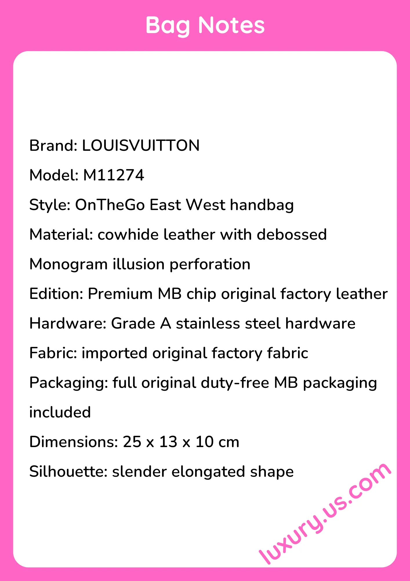 Louisvuitton OnTheGo East West Handbag M11274 25x13x10 cm - short_description_image1