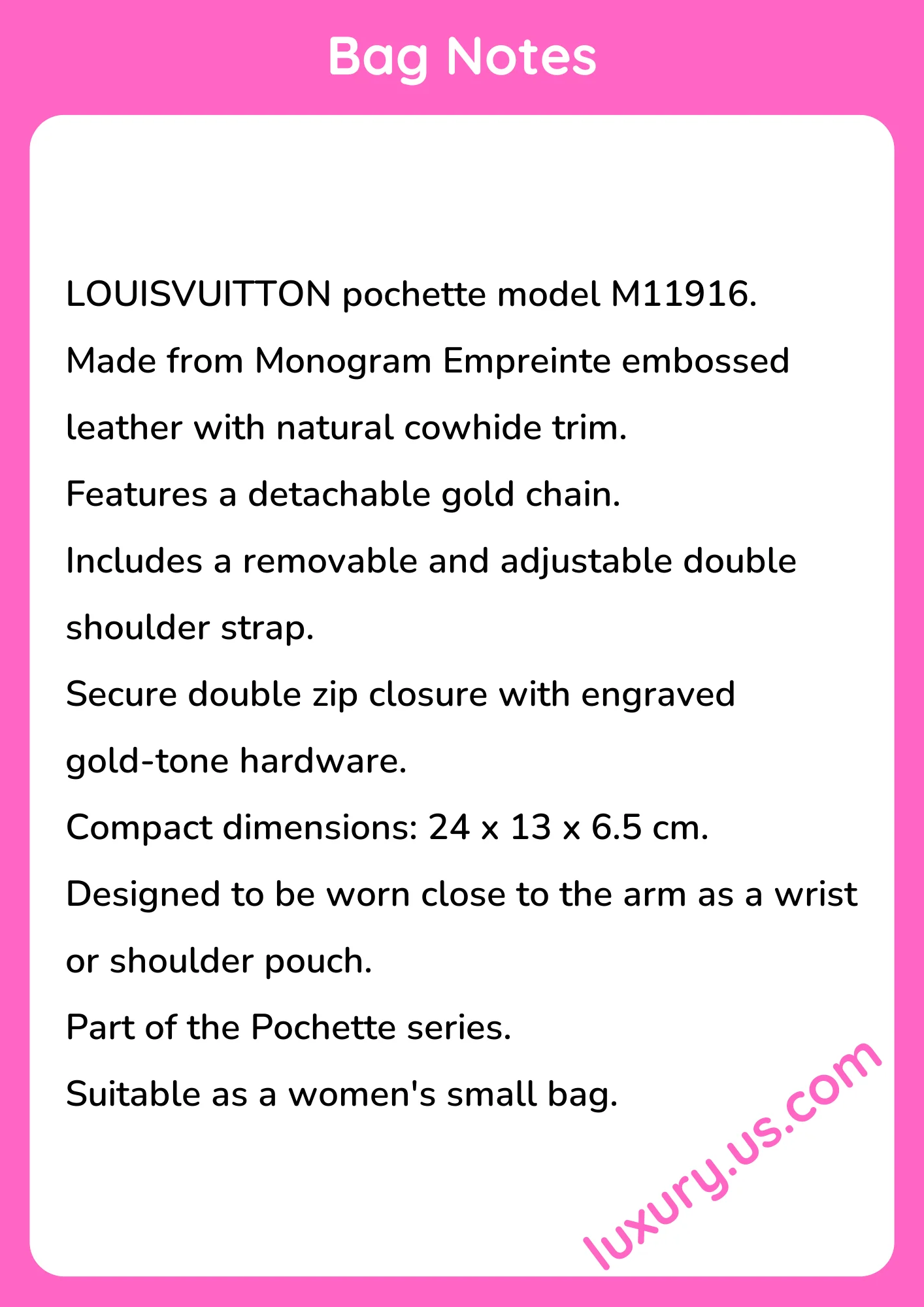 Louisvuitton Pochette M11916 24x13x6.5 cm Louisvuitton Pochette M11916 24x13x6.5 cm - short_description_image1