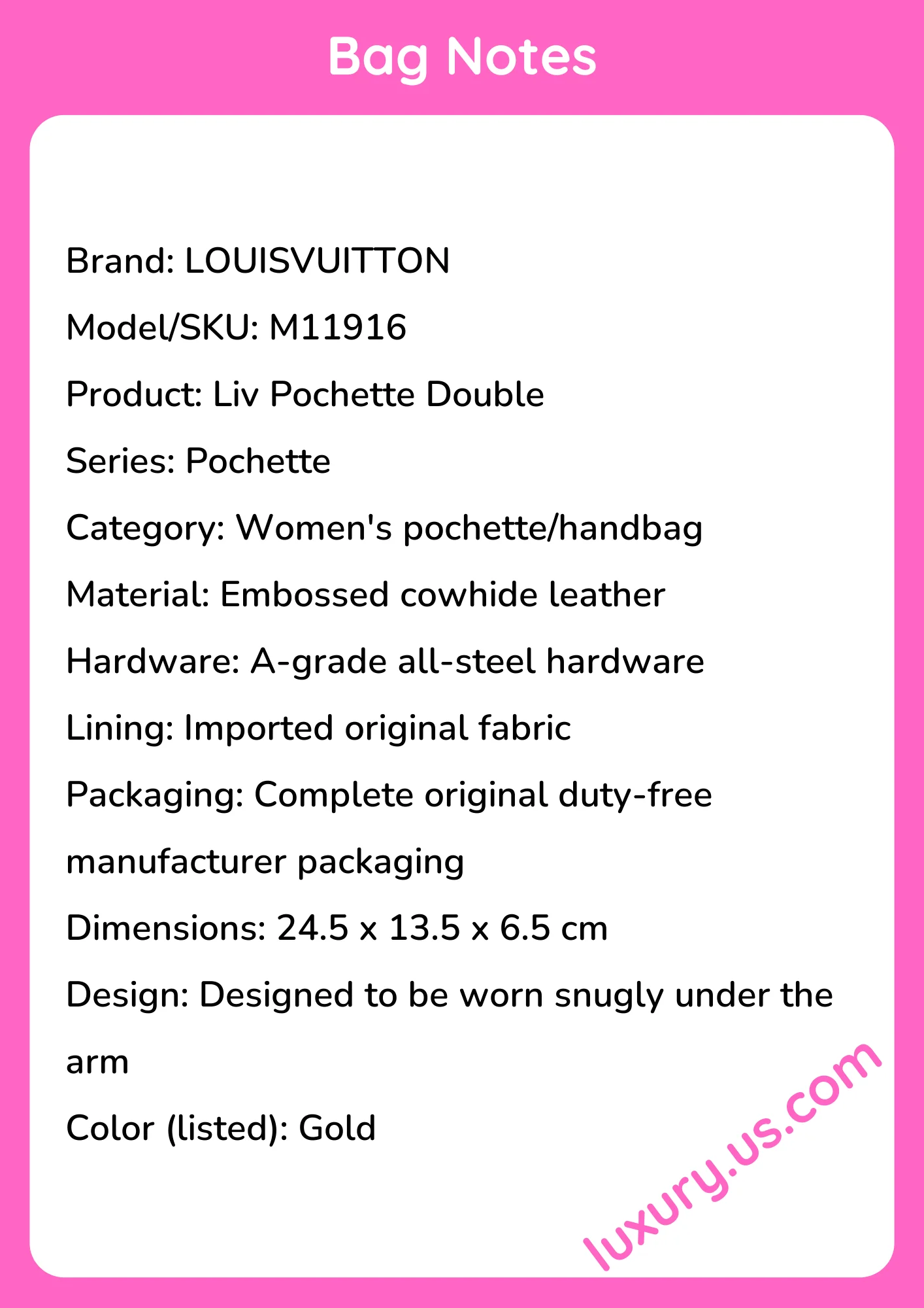 Louisvuitton Liv Pochette Double M11916 24.5 x 13.5 x 6.5 cm Louisvuitton Liv Pochette Double M11916 24.5 x 13.5 x 6.5 cm - short_description_image1