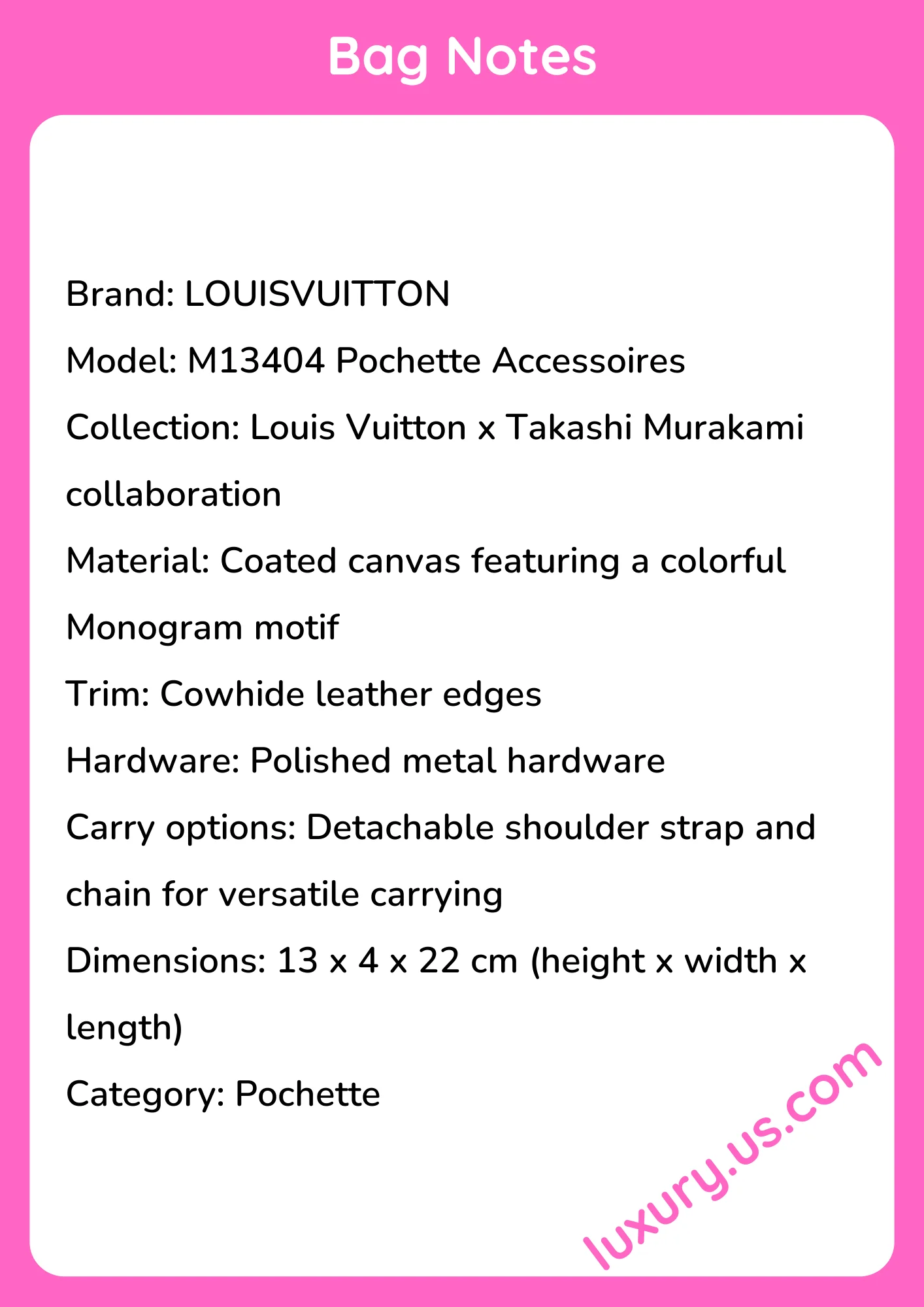 Louisvuitton Pochette Accessoires M13404 13 x 4 x 22 cm Louisvuitton Pochette Accessoires M13404 13 x 4 x 22 cm - short_description_image1