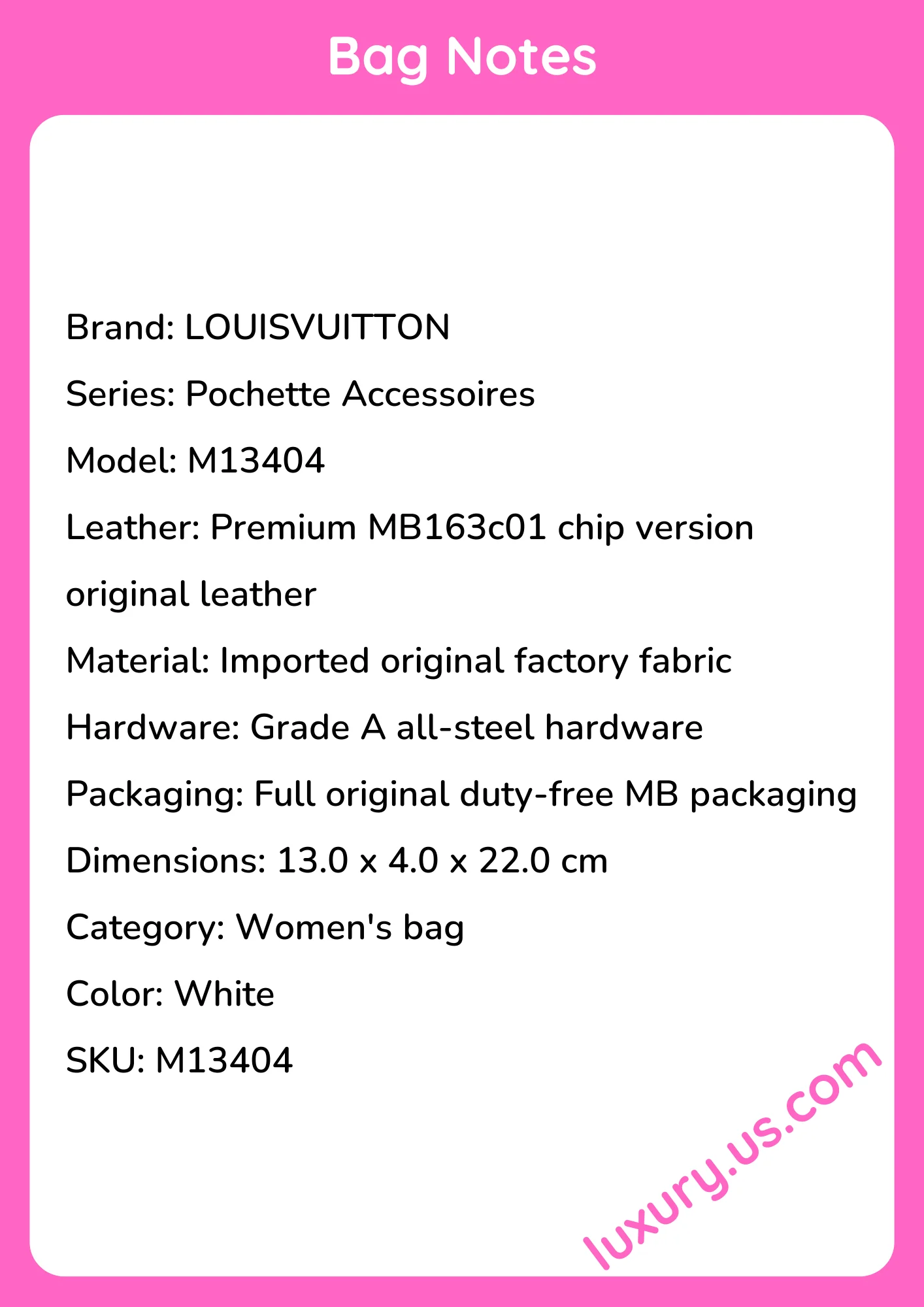 Louisvuitton Pochette Accessoires M13404 13.0 x 4.0 x 22.0 cm Louisvuitton Pochette Accessoires M13404 13.0 x 4.0 x 22.0 cm - short_description_image1