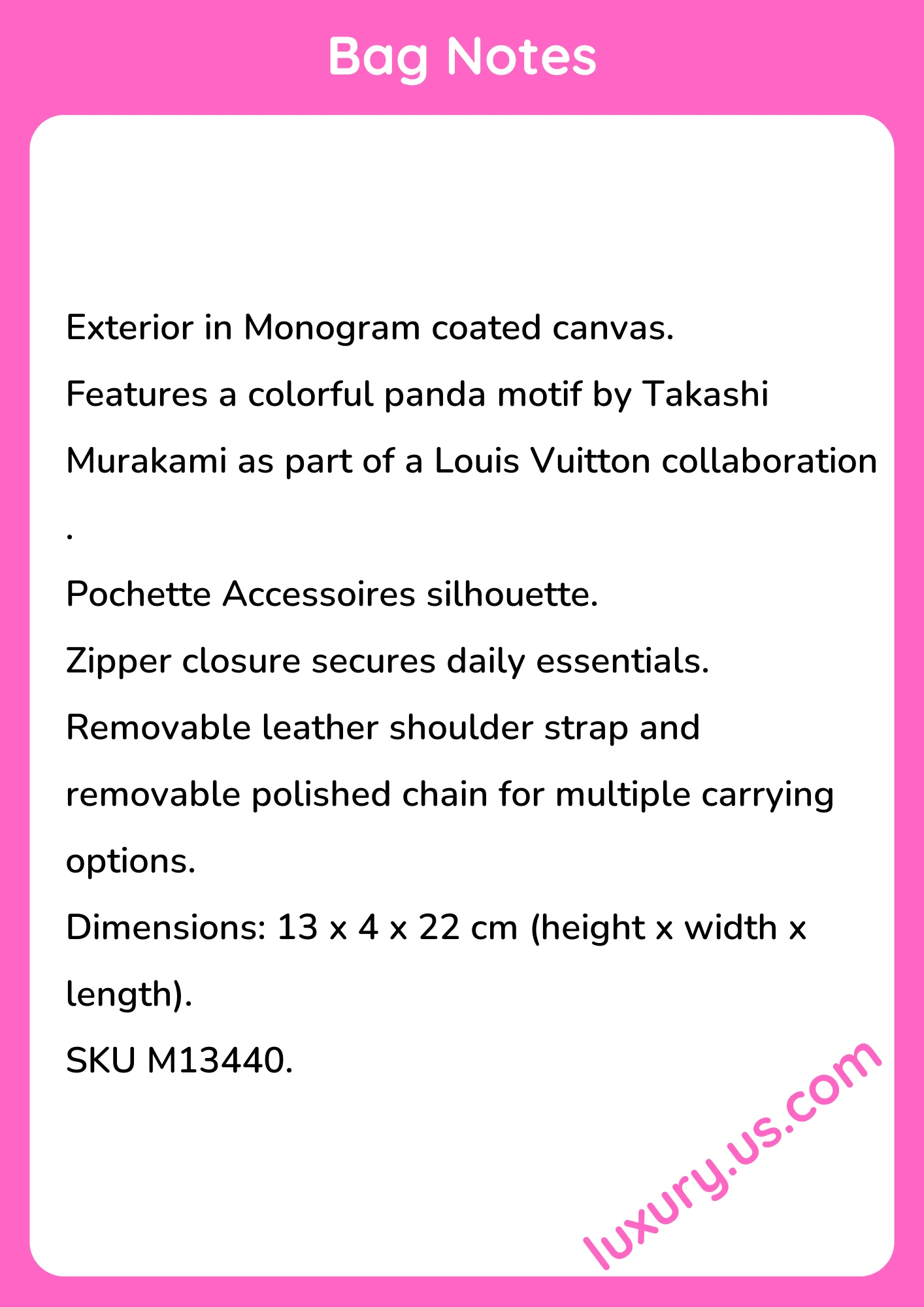 Louisvuitton Pochette Accessoires M13440 13 x 4 x 22 cm Louisvuitton Pochette Accessoires M13440 13 x 4 x 22 cm - short_description_image1