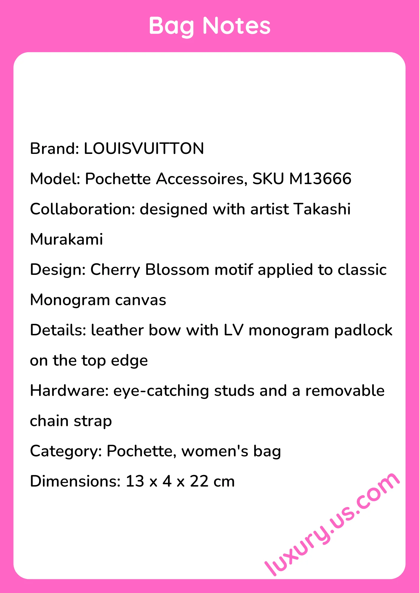 Louisvuitton Pochette Accessoires M13666 13 x 4 x 22 cm Louisvuitton Pochette Accessoires M13666 13 x 4 x 22 cm - short_description_image1