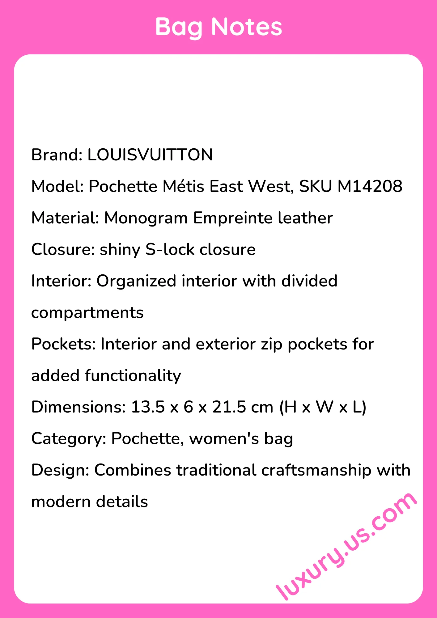 Louisvuitton Pochette Métis East West M14208 13.5 x 6 x 21.5 cm Louisvuitton Pochette Métis East West M14208 13.5 x 6 x 21.5 cm - short_description_image1