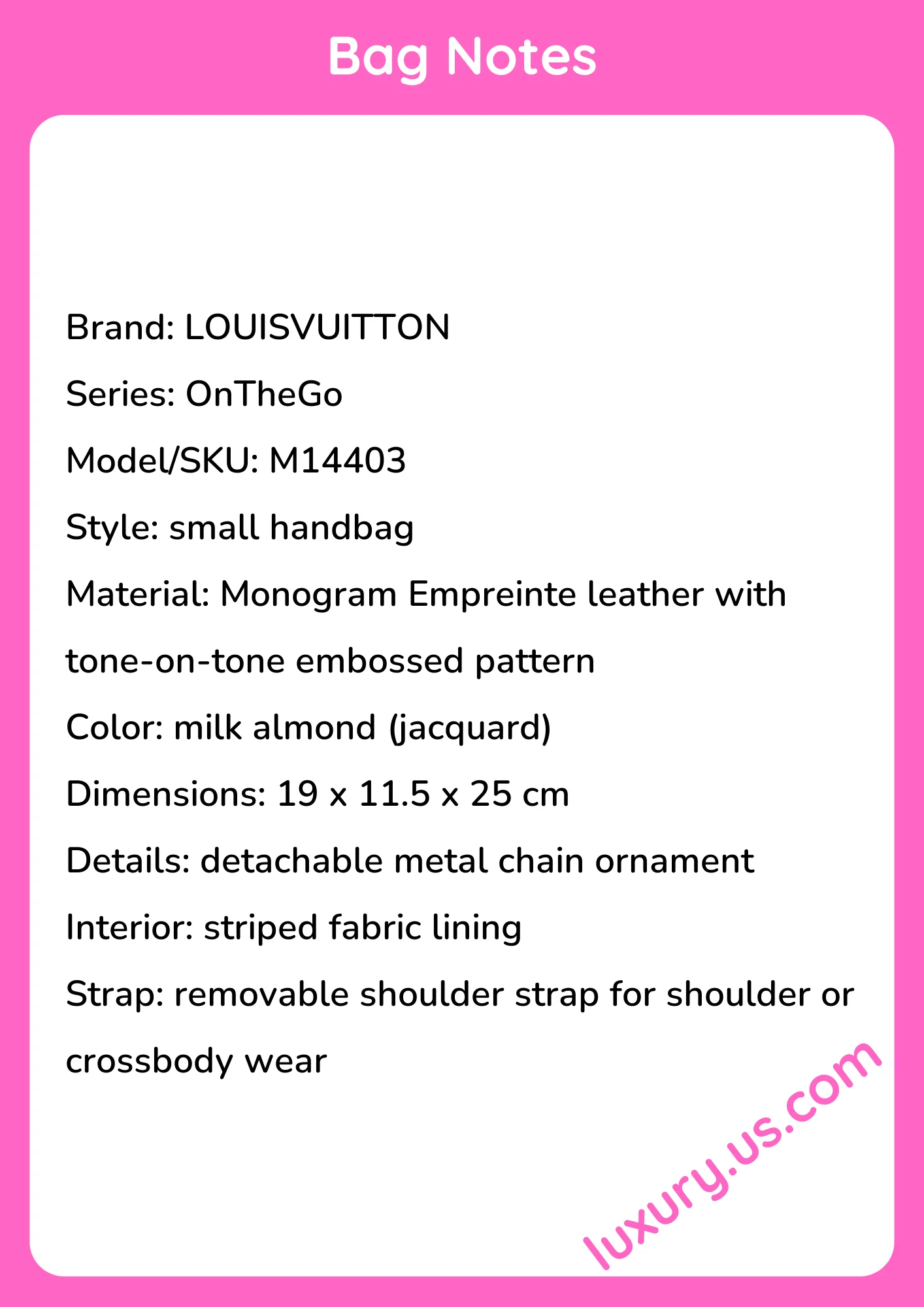 Louisvuitton OnTheGo Small Handbag M14403 19 x 11.5 x 25cm - short_description_image1