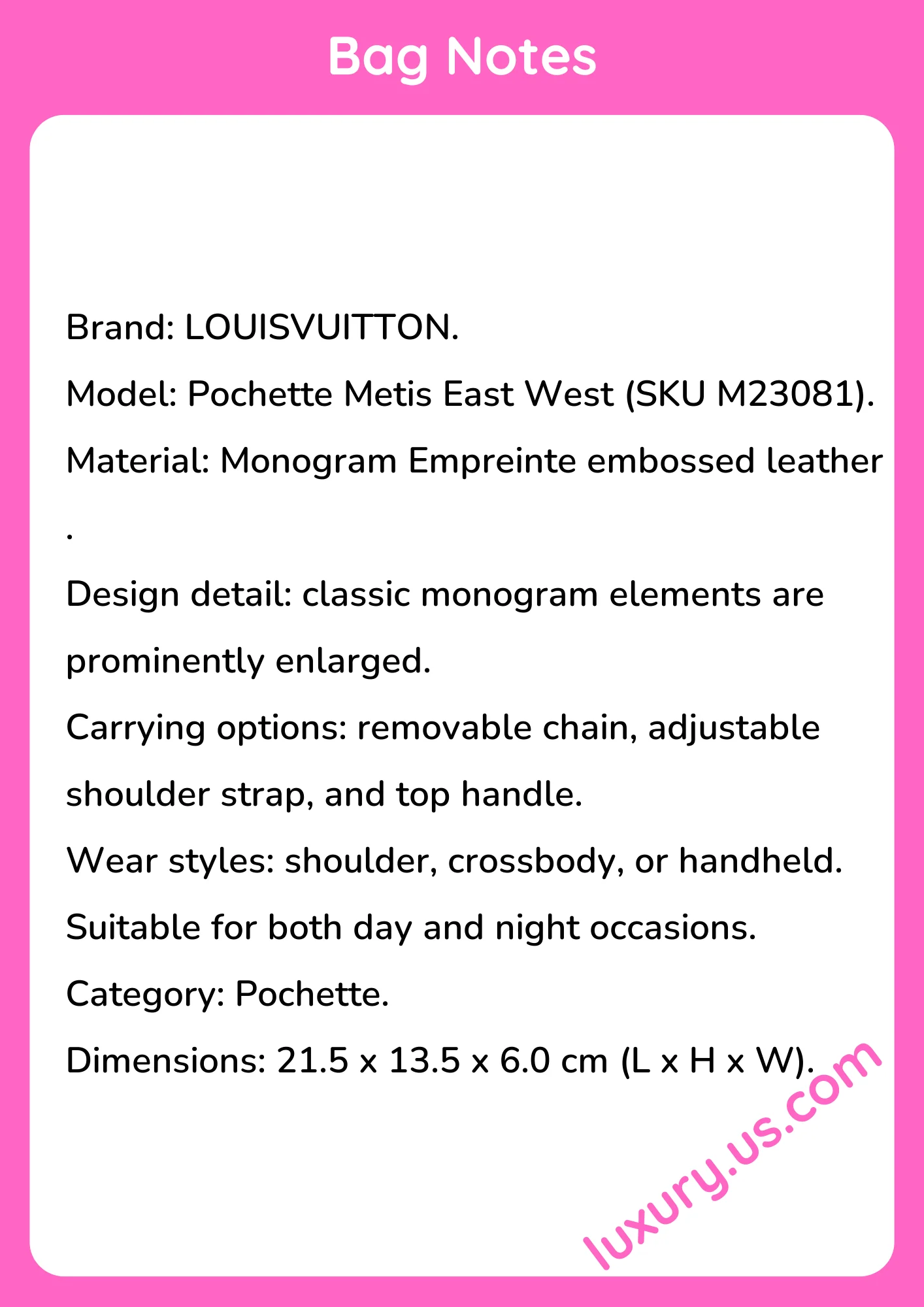 Louisvuitton Pochette Metis East West Monogram Empreinte Leather Pochette 21.5 x 13.5 x 6.0 cm - short_description_image1