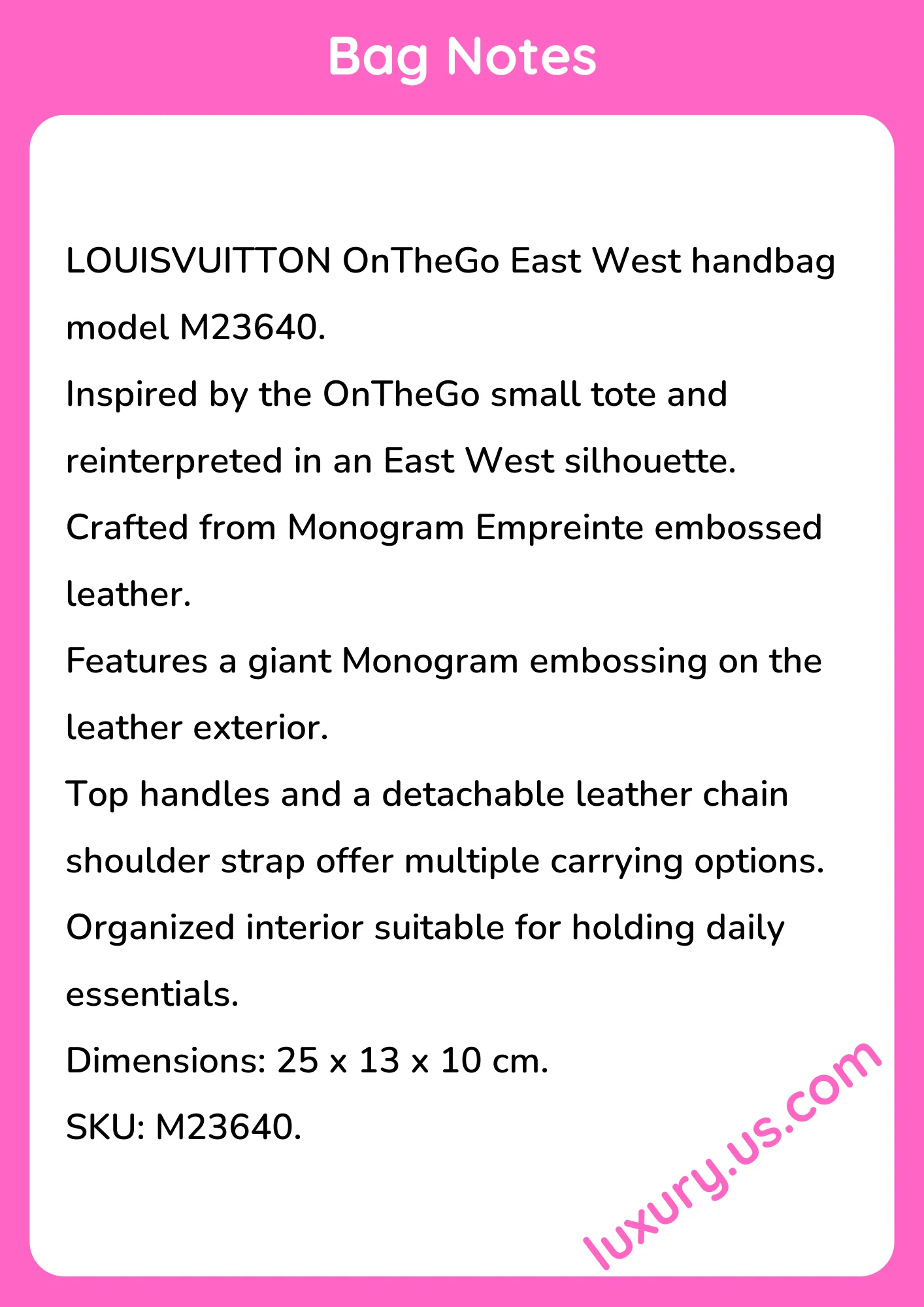 Louisvuitton OnTheGo East West Handbag M23640 25 x 13 x 10 cm - short_description_image1