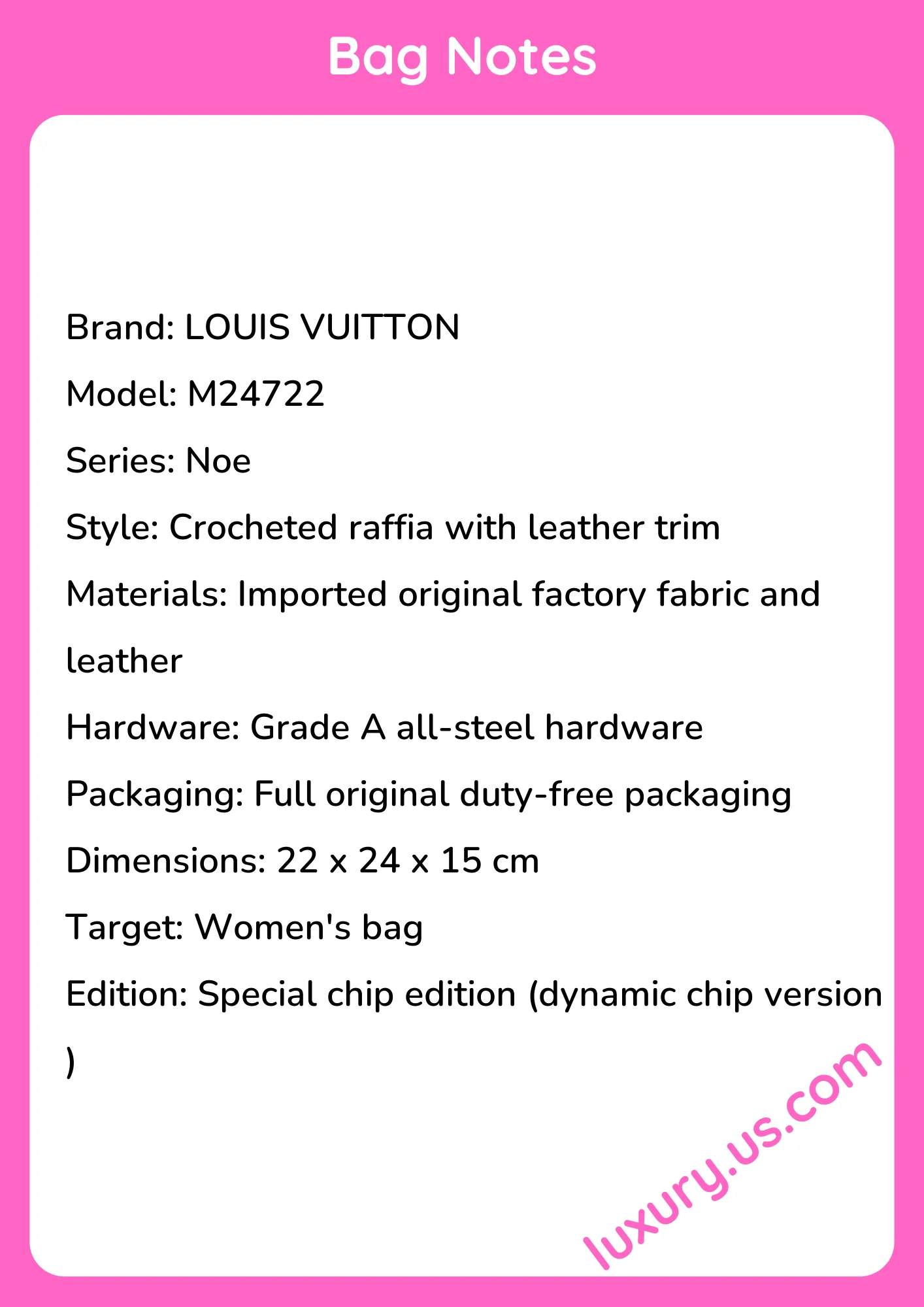 Louisvuitton Noe Raffia Crochet Leather Handbag M24722 15cm - short_description_image1