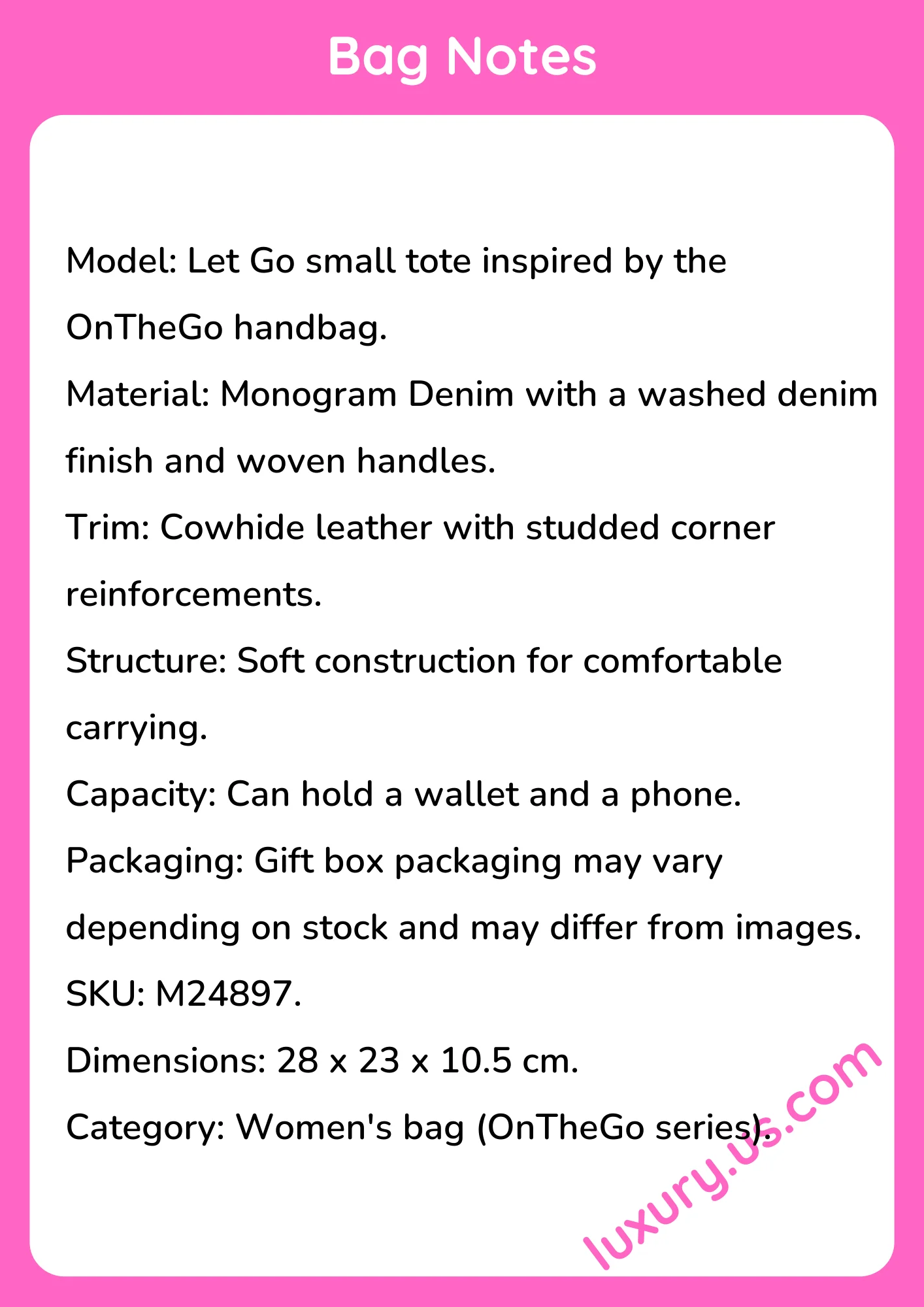 Louisvuitton OnTheGo Let Go Small Tote M24897 28 x 23 x 10.5 cm - short_description_image1