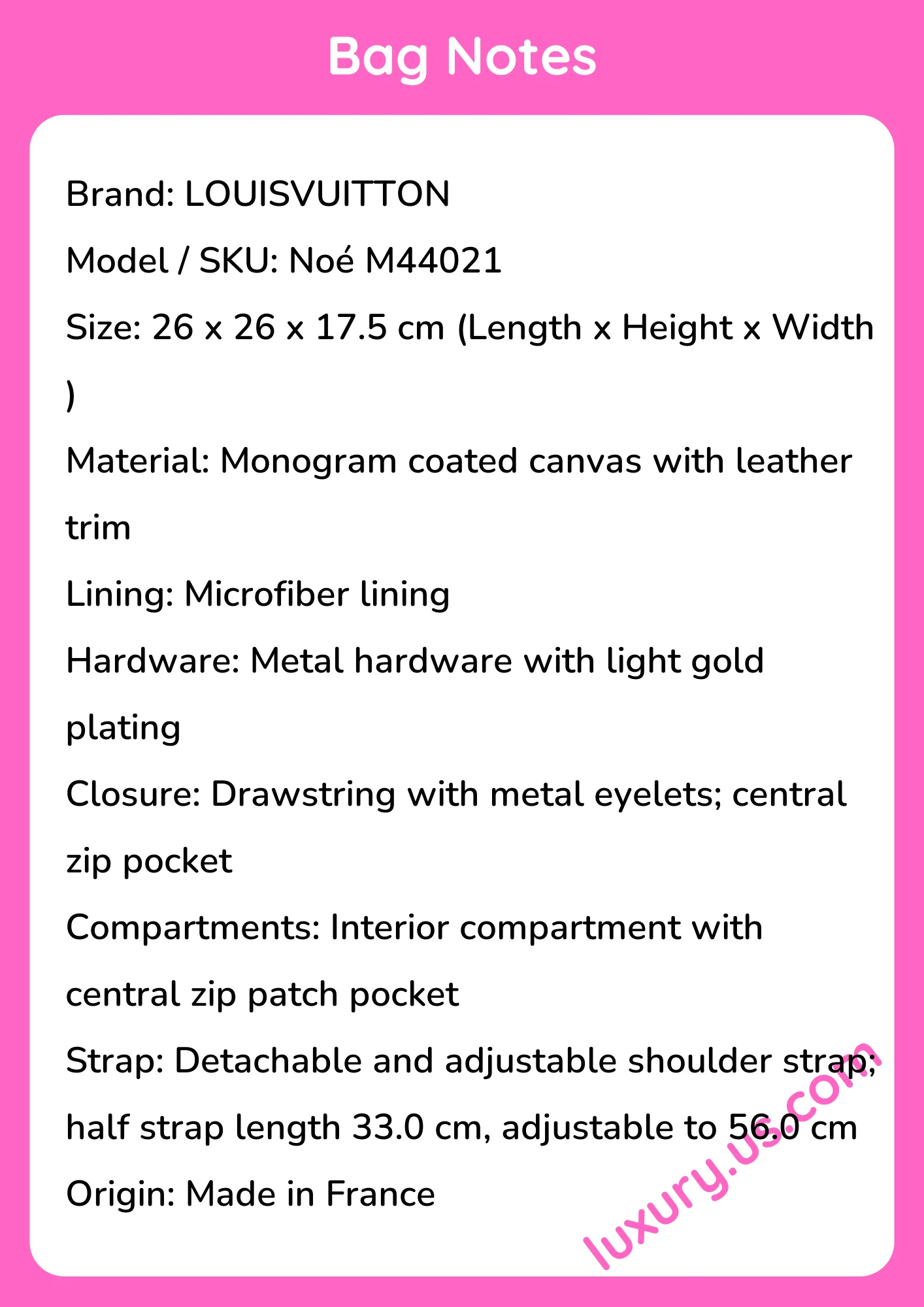 Louisvuitton Noé M44021 26 x 26 x 17.5 cm - short_description_image1