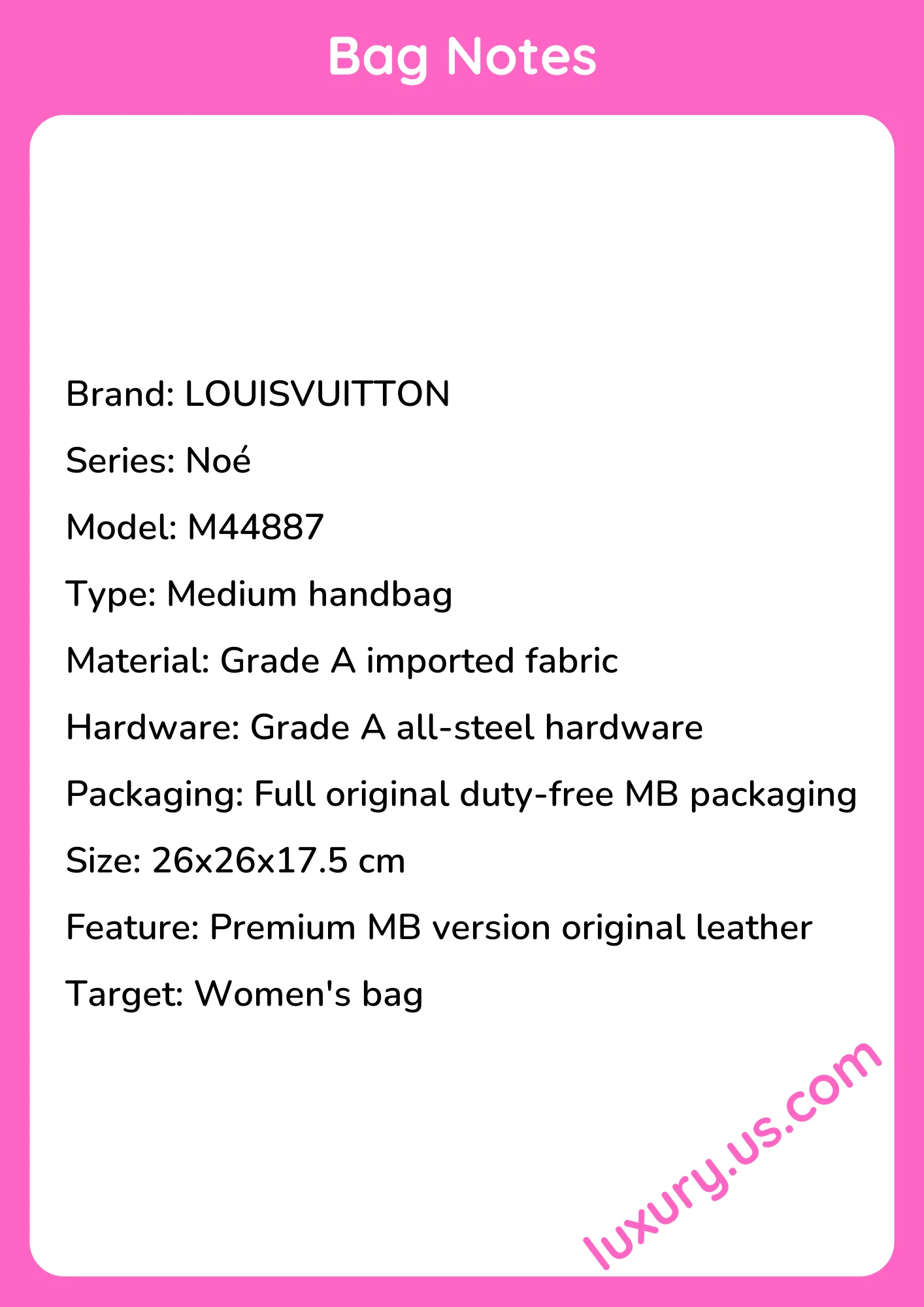Louisvuitton Noé Medium Handbag M44887 26x26x17.5 cm - short_description_image1
