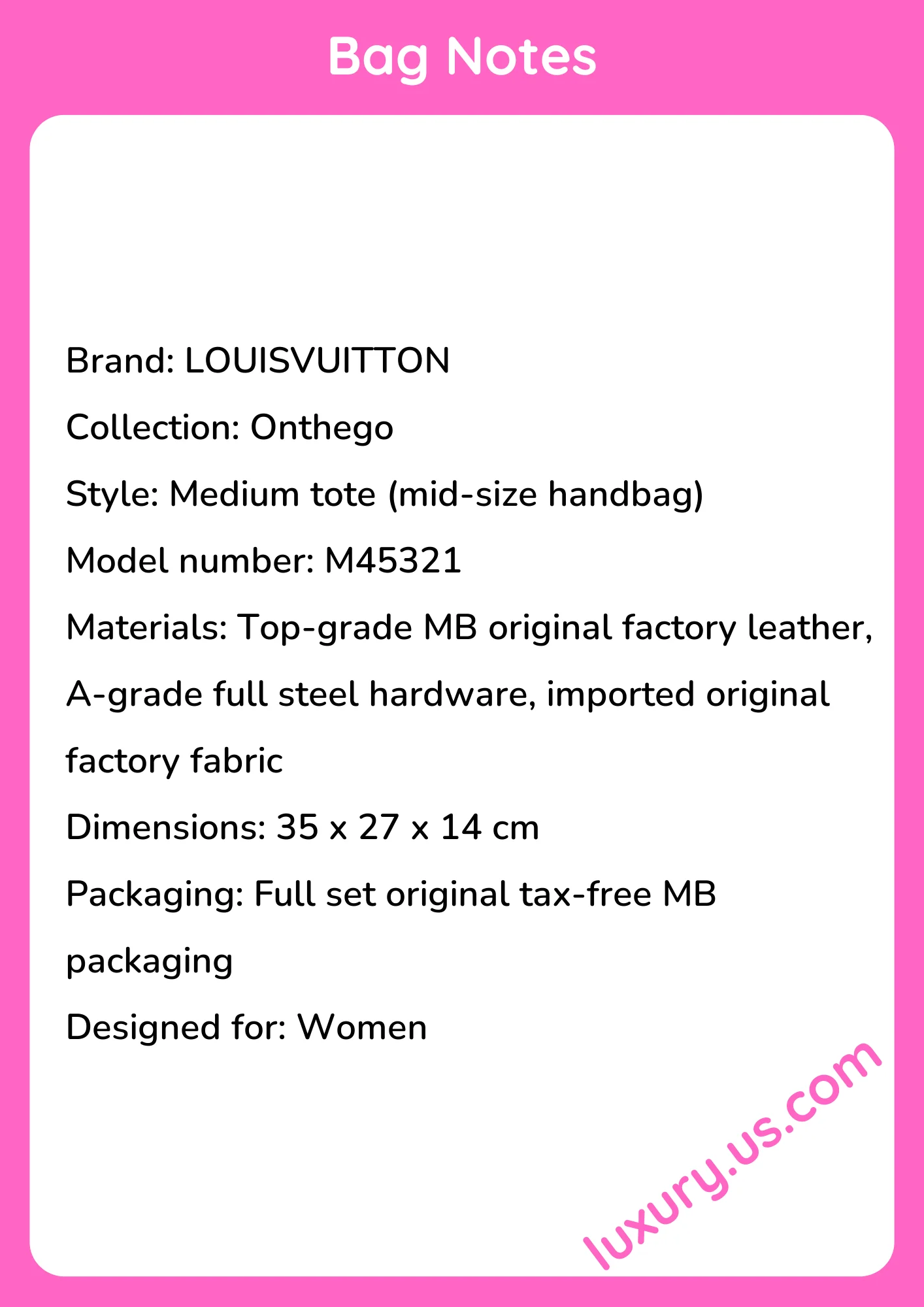 Louisvuitton Onthego Medium Tote M45321 35x27x14 cm - short_description_image1