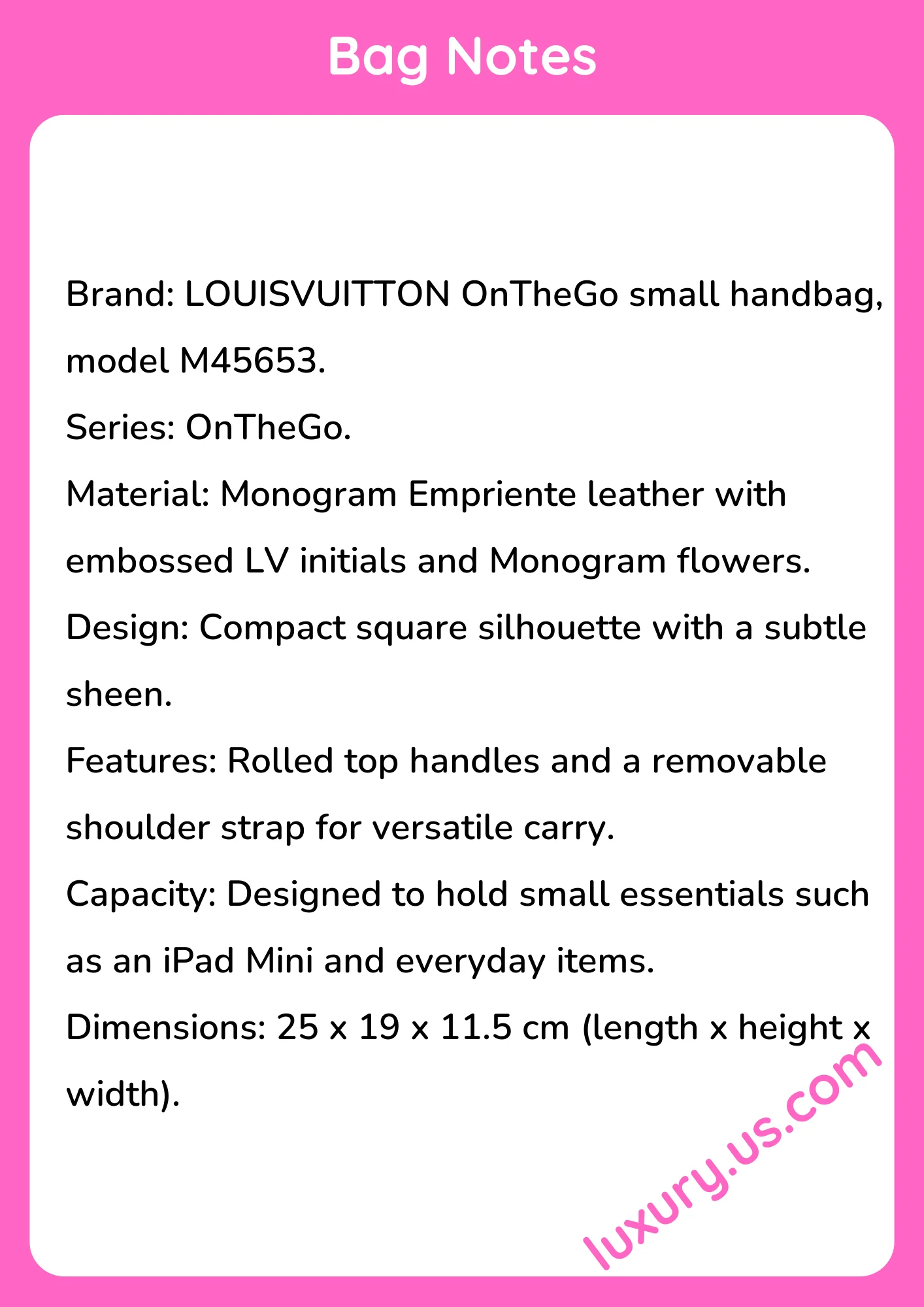 Louisvuitton OnTheGo Small Handbag M45653 25 x 19 x 11.5 cm - short_description_image1