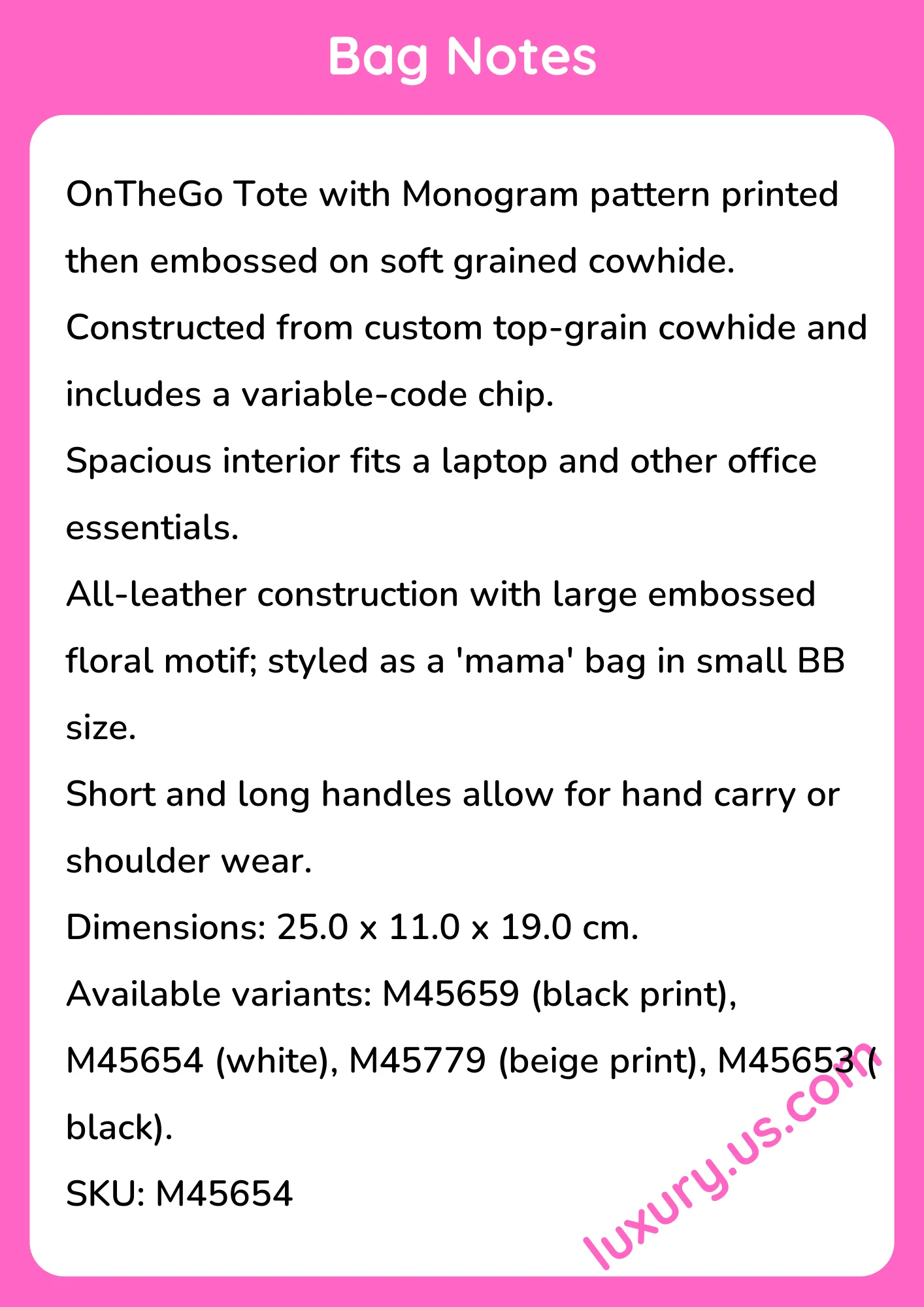 Louisvuitton OnTheGo Tote M45654 25.0 x 11.0 x 19.0 cm - short_description_image1