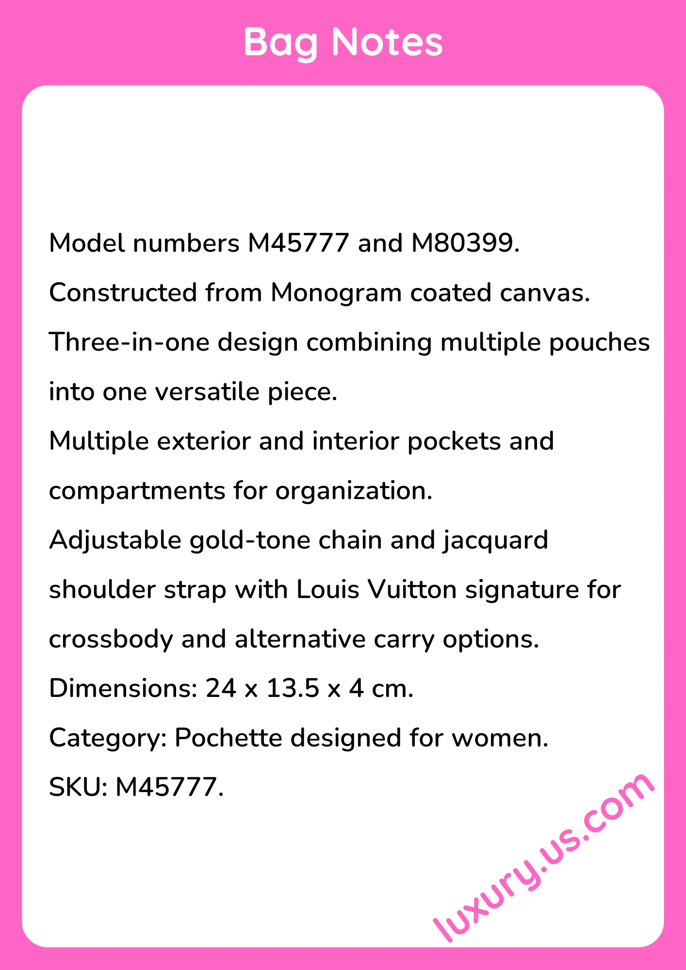 Louisvuitton Multi Pochette Accessories M45777 M80399 24 x 13.5 x 4 cm Louisvuitton Multi Pochette Accessories M45777 M80399 24 x 13.5 x 4 cm - short_description_image1