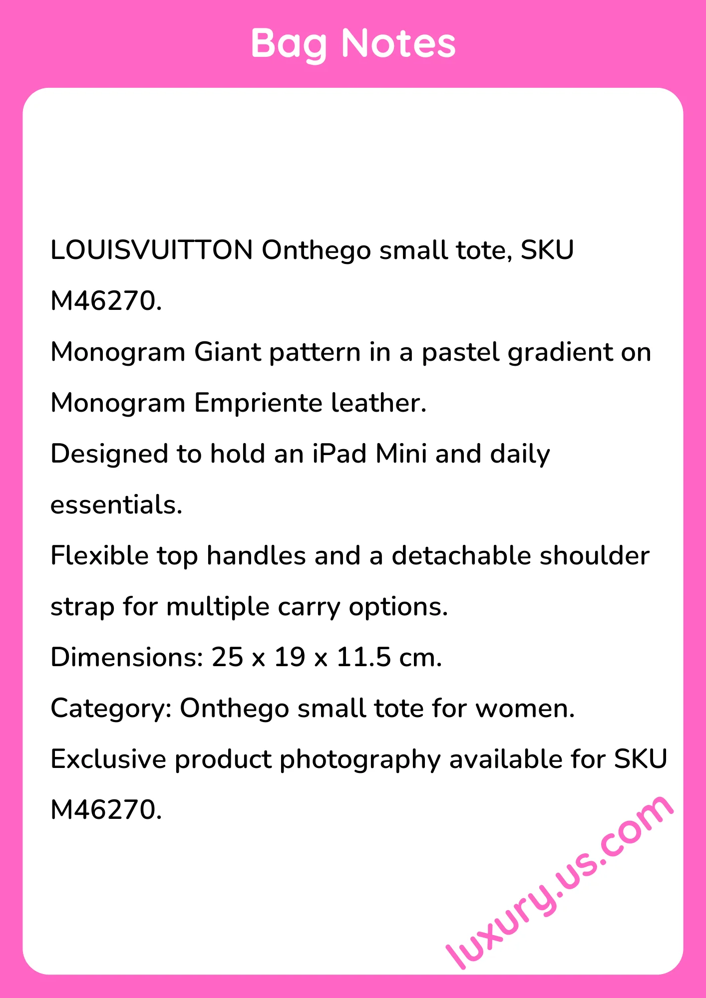 Louisvuitton Onthego Small Tote M46270 25 x 19 x 11.5 cm - short_description_image1