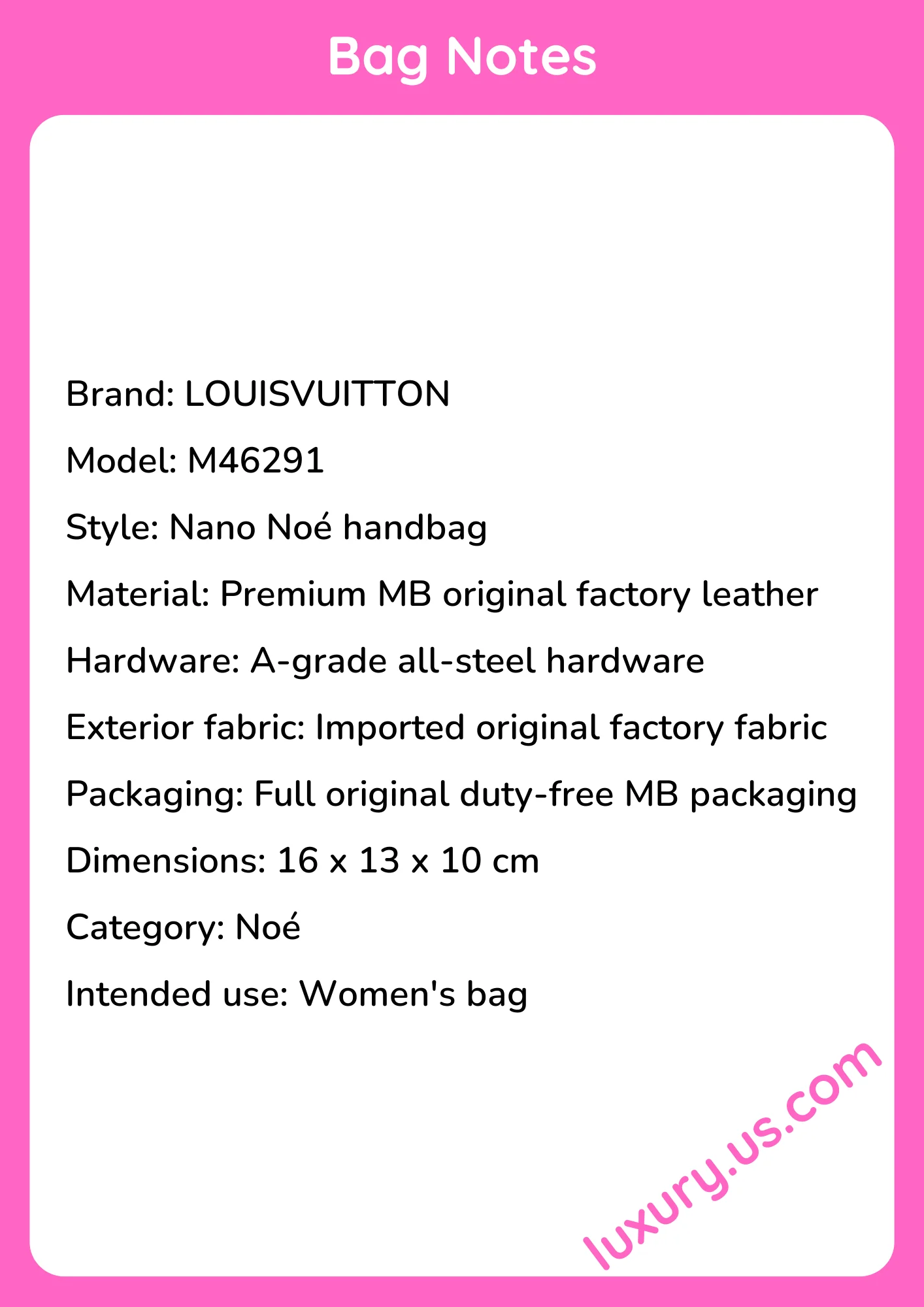 Louisvuitton Nano Noé Handbag M46291 16x13x10 cm - short_description_image1