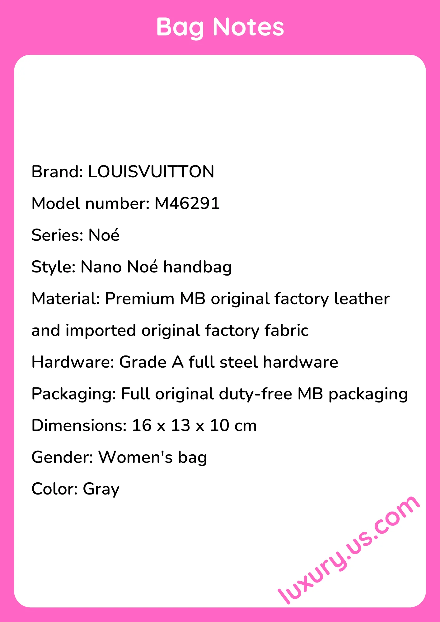 Louisvuitton Nano Noé Handbag M46291 16x13x10 cm - short_description_image1