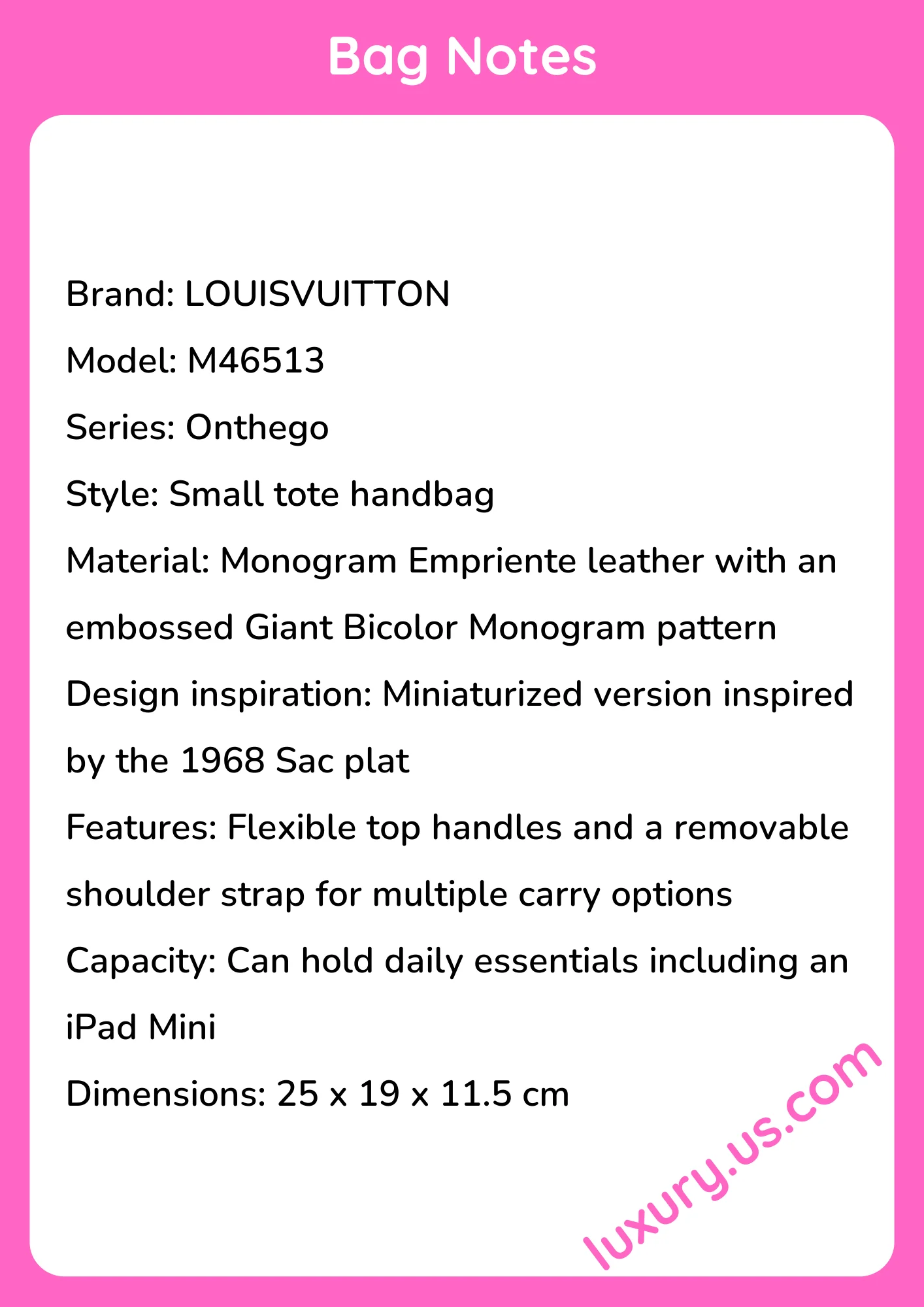 Louisvuitton Onthego Small Tote M46513 25 x 19 x 11.5 cm - short_description_image1