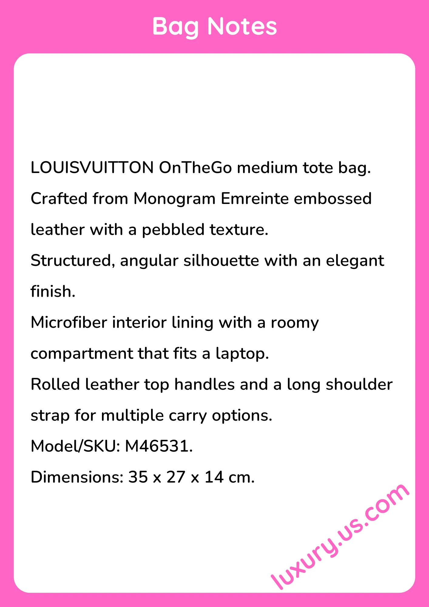 Louisvuitton OnTheGo Medium Tote M46531 35 x 27 x 14 cm - short_description_image1