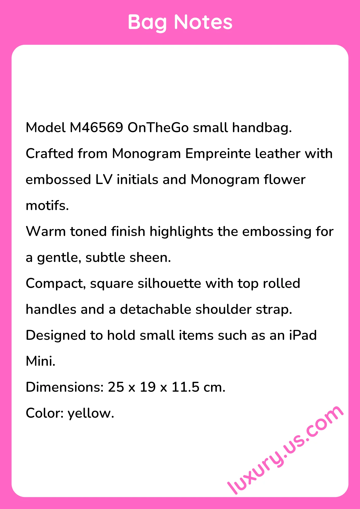 Louisvuitton OnTheGo Small Handbag M46569 25 x 19 x 11.5 cm - short_description_image1