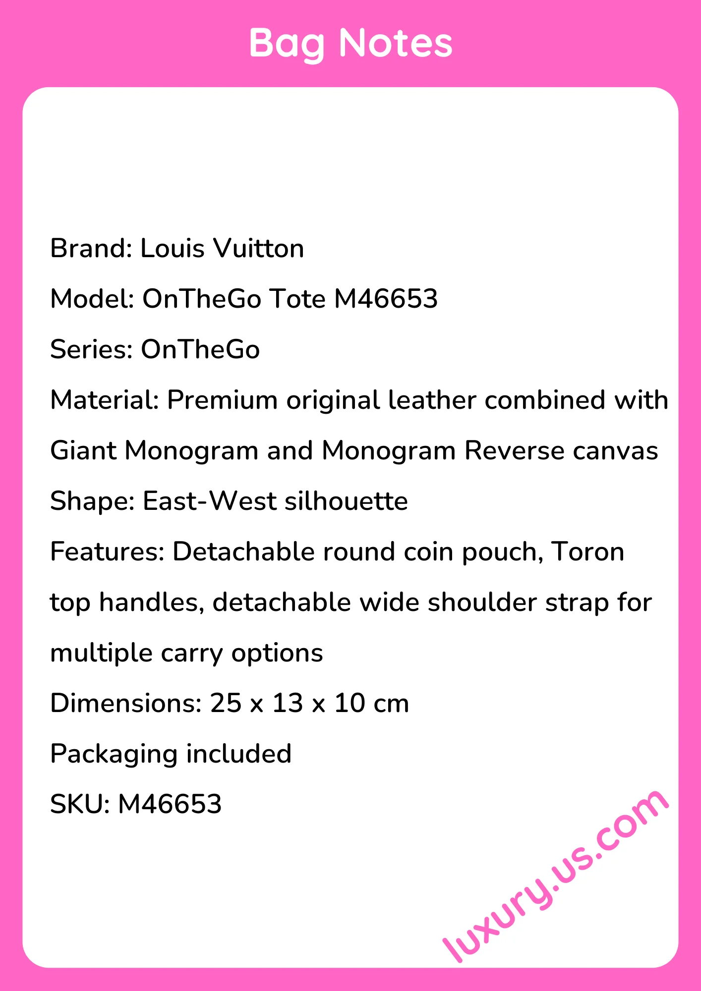 Louisvuitton OnTheGo Tote M46653 25 x 13 x 10 cm - short_description_image1