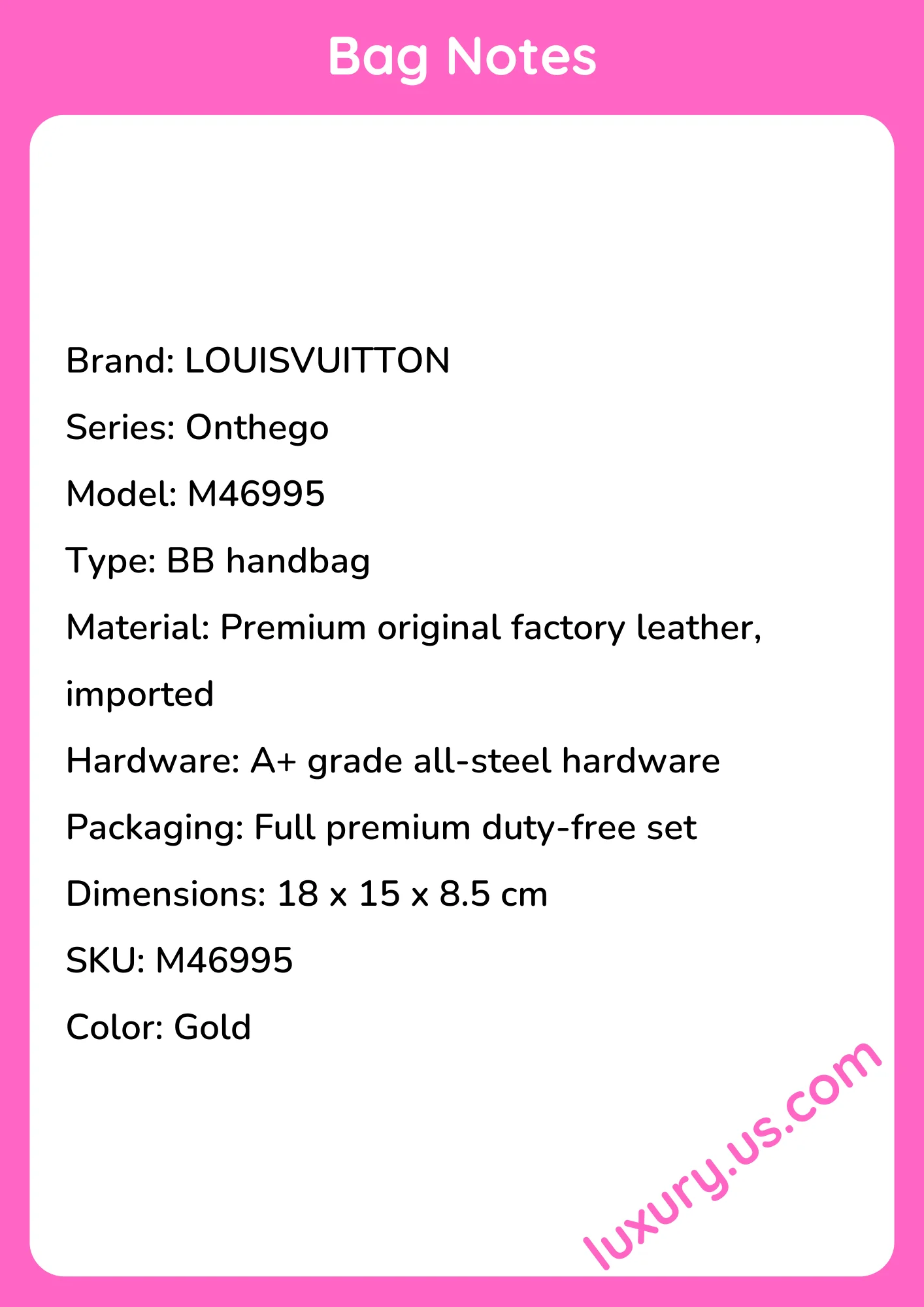 Louisvuitton Onthego BB Handbag M46995 18 x 15 x 8.5 cm - short_description_image1