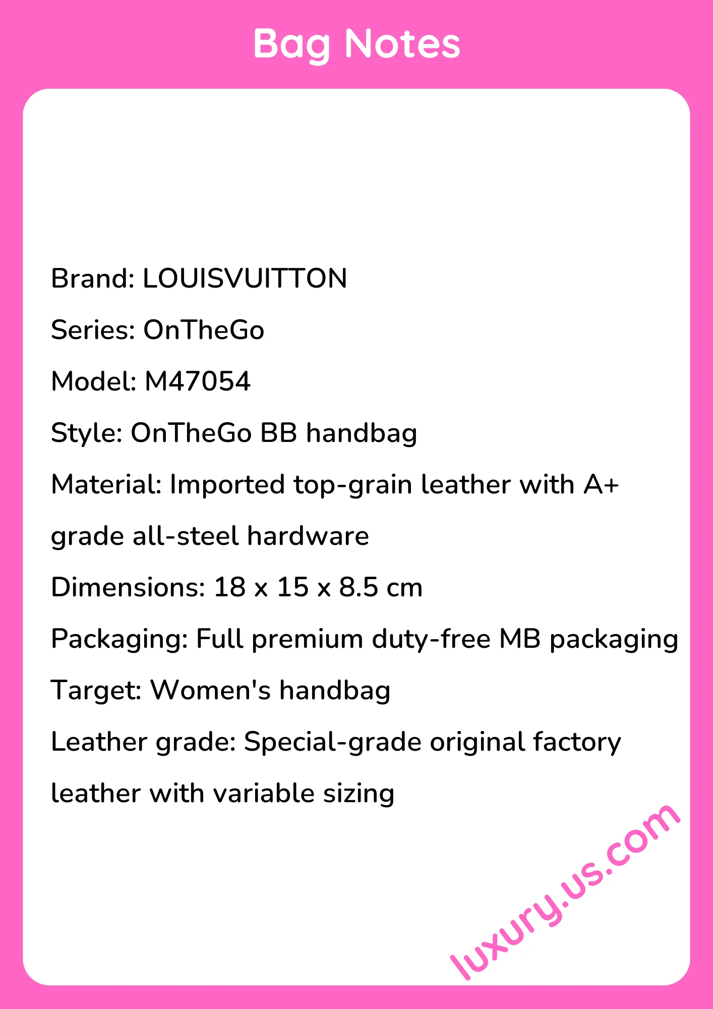 Louisvuitton OnTheGo BB Handbag M47054 18x15x8.5cm - short_description_image1