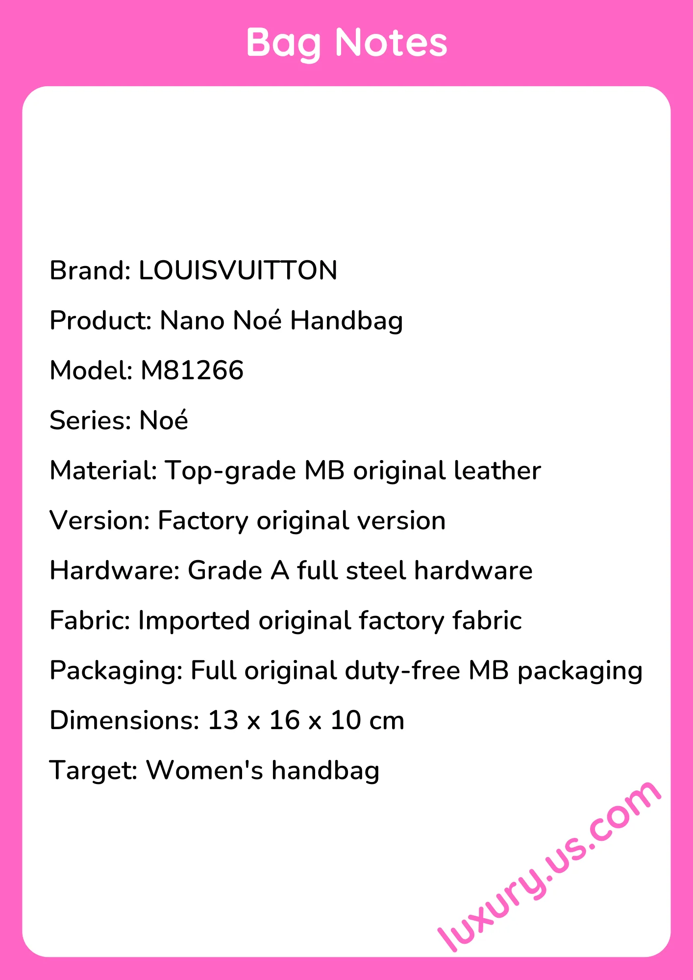 Louisvuitton Nano Noé Handbag 13x16x10 cm - short_description_image1