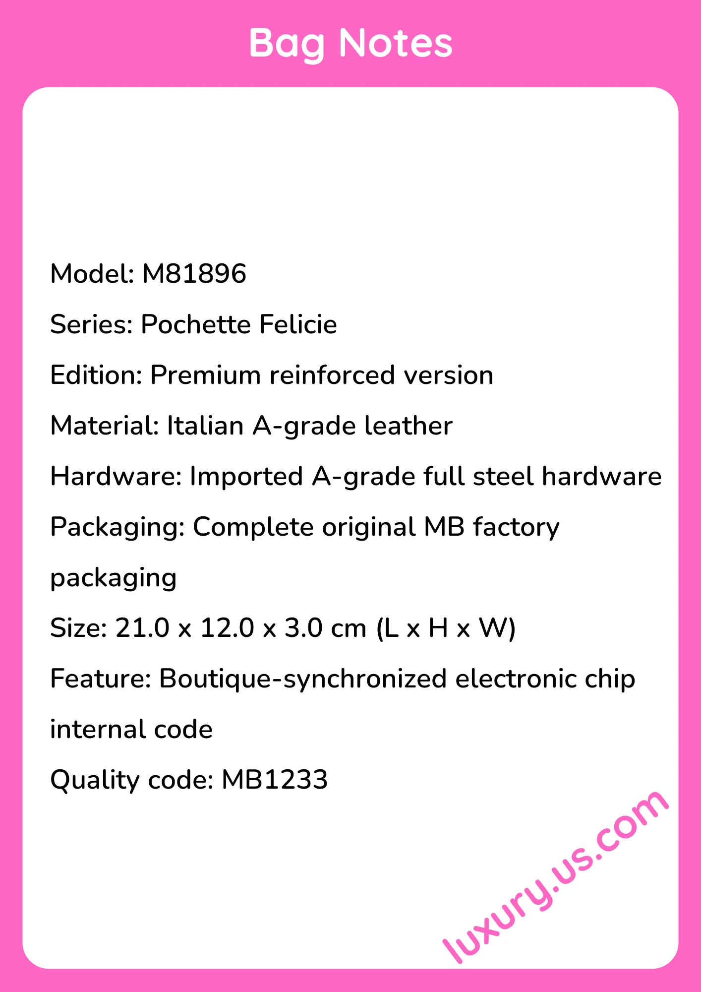 Louisvuitton Pochette Felicie Chain Bag M81896 21.0 x 12.0 x 3.0 cm Louisvuitton Pochette Felicie Chain Bag M81896 21.0 x 12.0 x 3.0 cm - short_description_image1