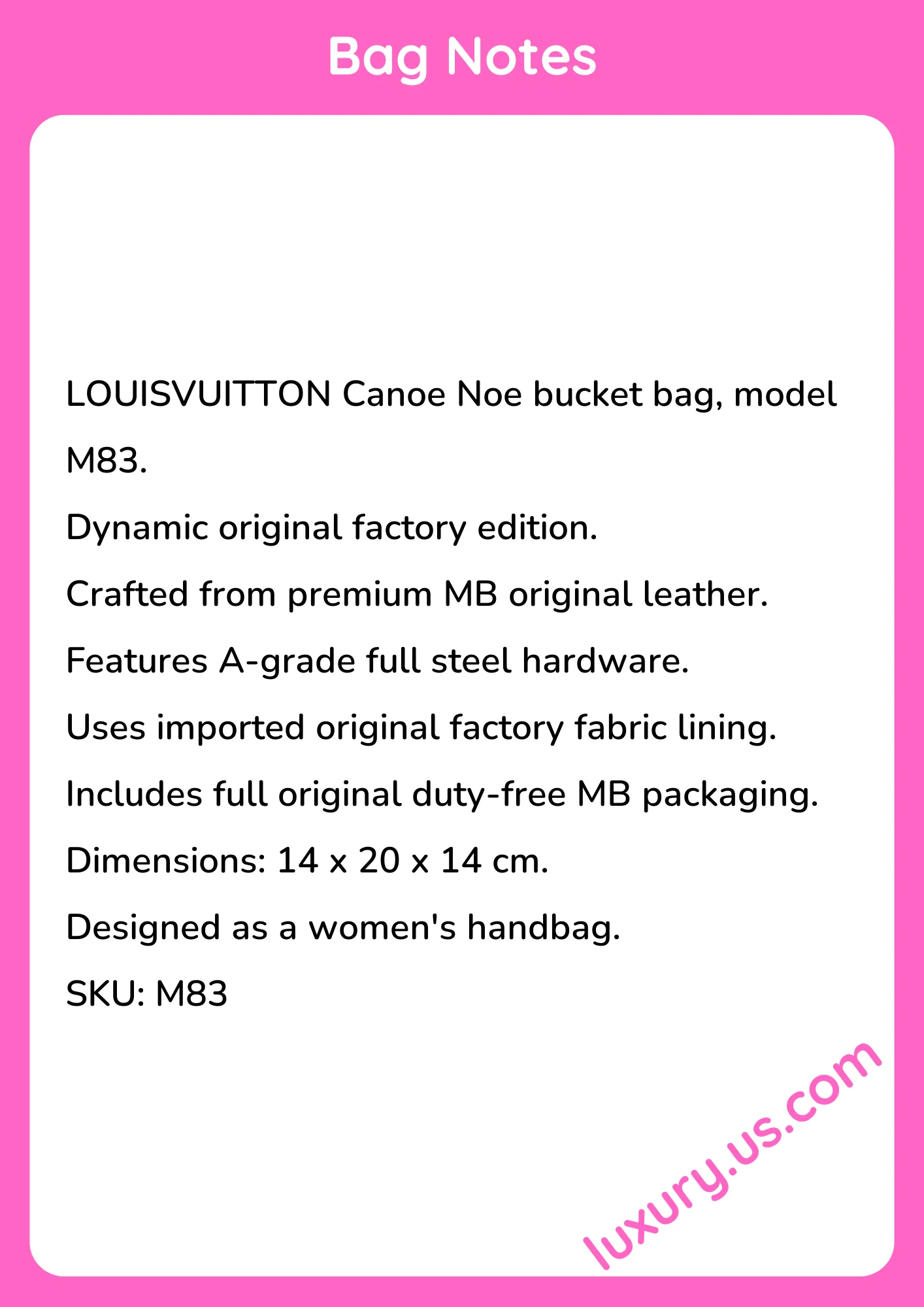 Louisvuitton Canoe Noe Bucket Bag M83 14cm - short_description_image1