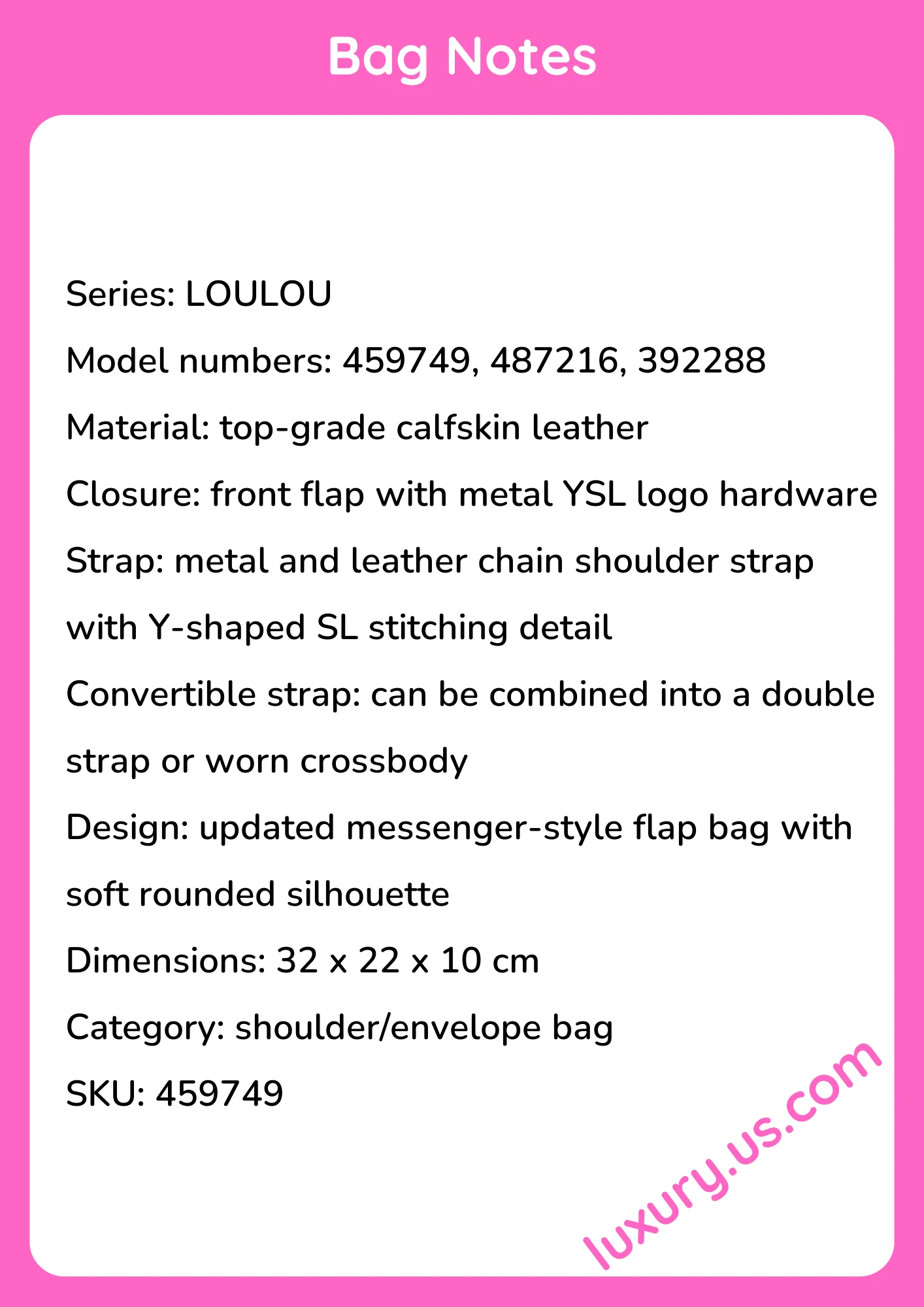 Saint Laurent LOULOU Large Long Envelope Shoulder Bag 32x22x10 cm Saint Laurent LOULOU Large Long Envelope Shoulder Bag 32x22x10 cm - short_description_image1