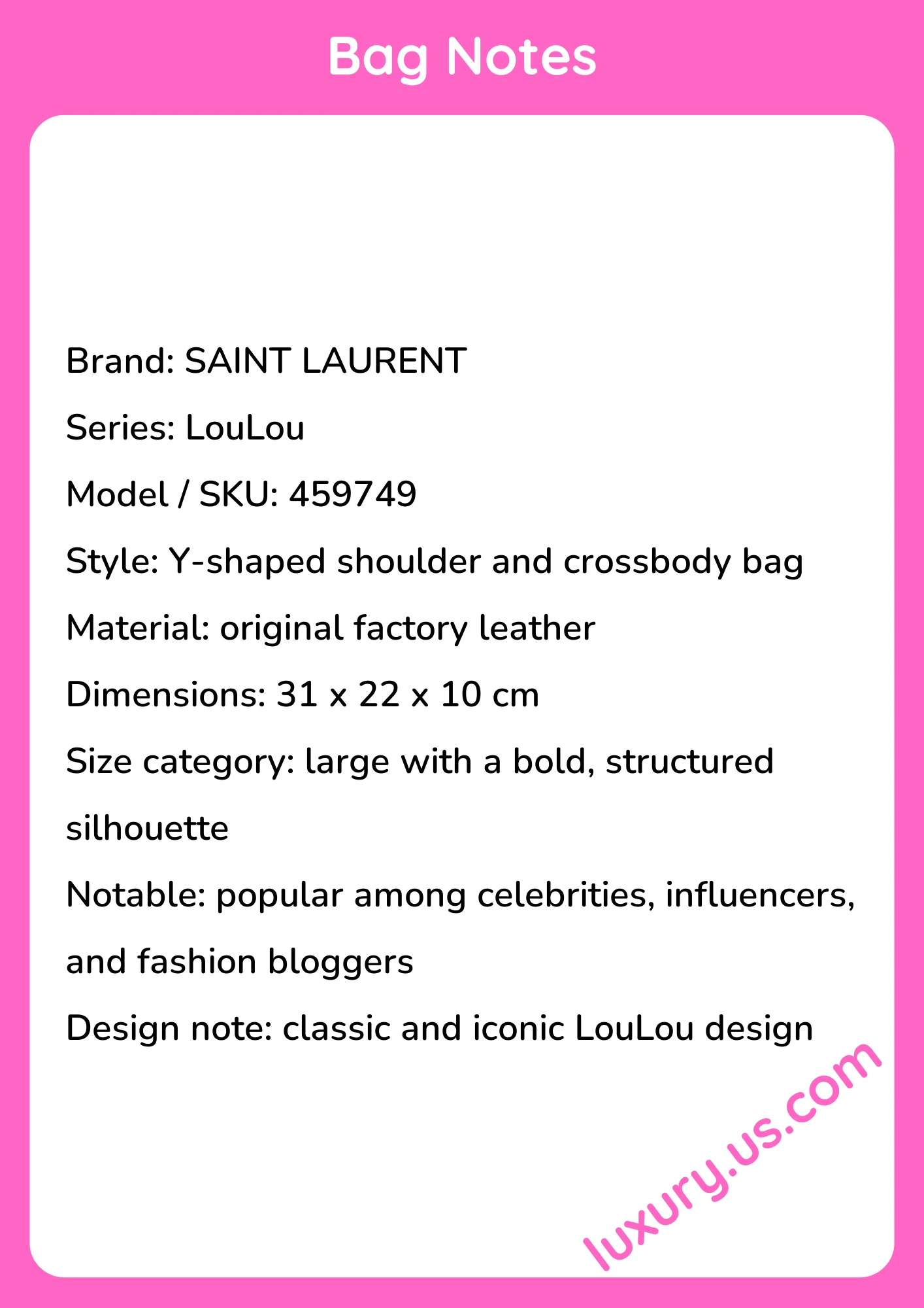 Saint Laurent LouLou Y Shoulder Bag 459749 31x22x10 cm - short_description_image1