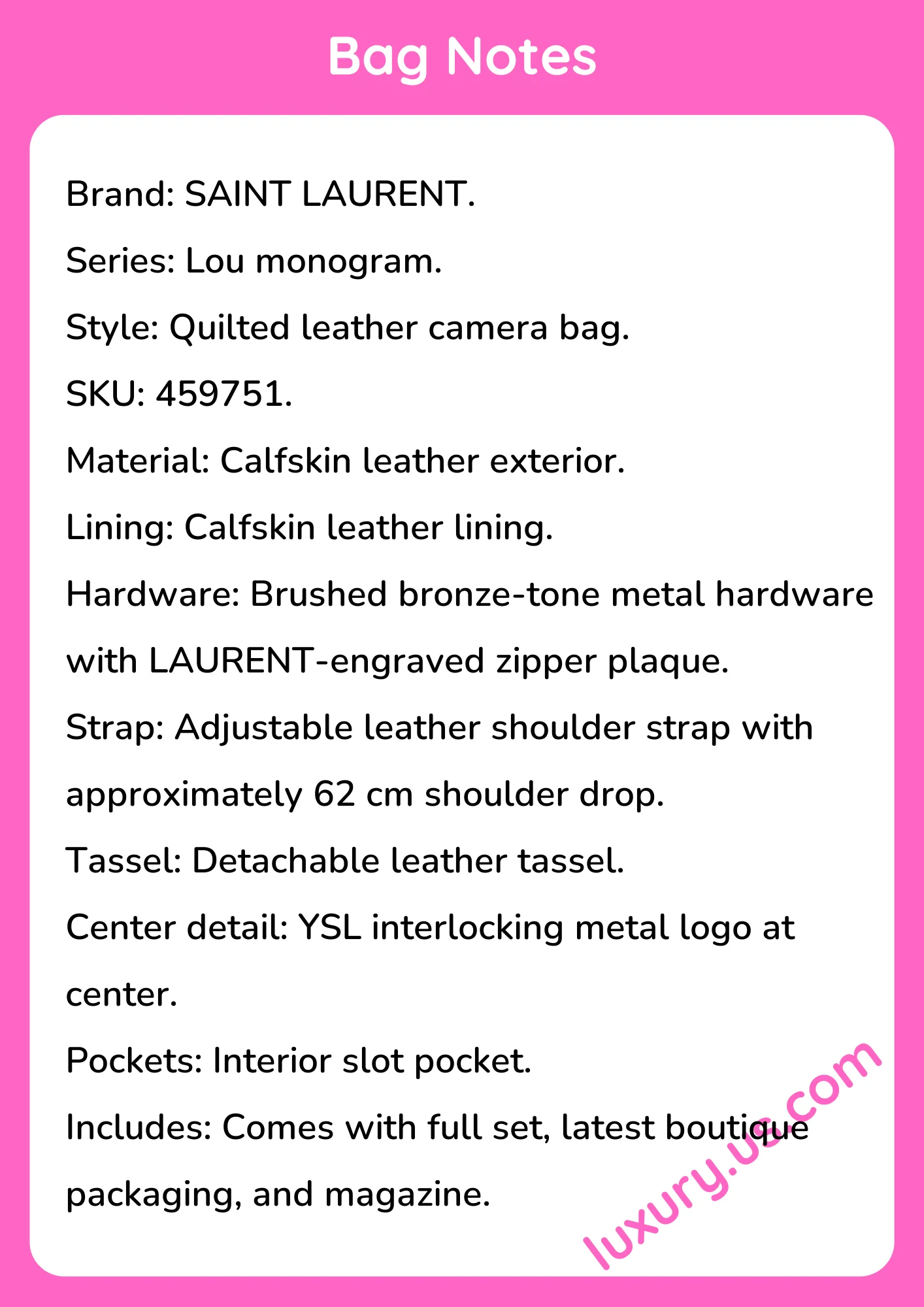 Saint Laurent Lou Quilted Leather Camera Bag 23x16x6 cm - short_description_image1