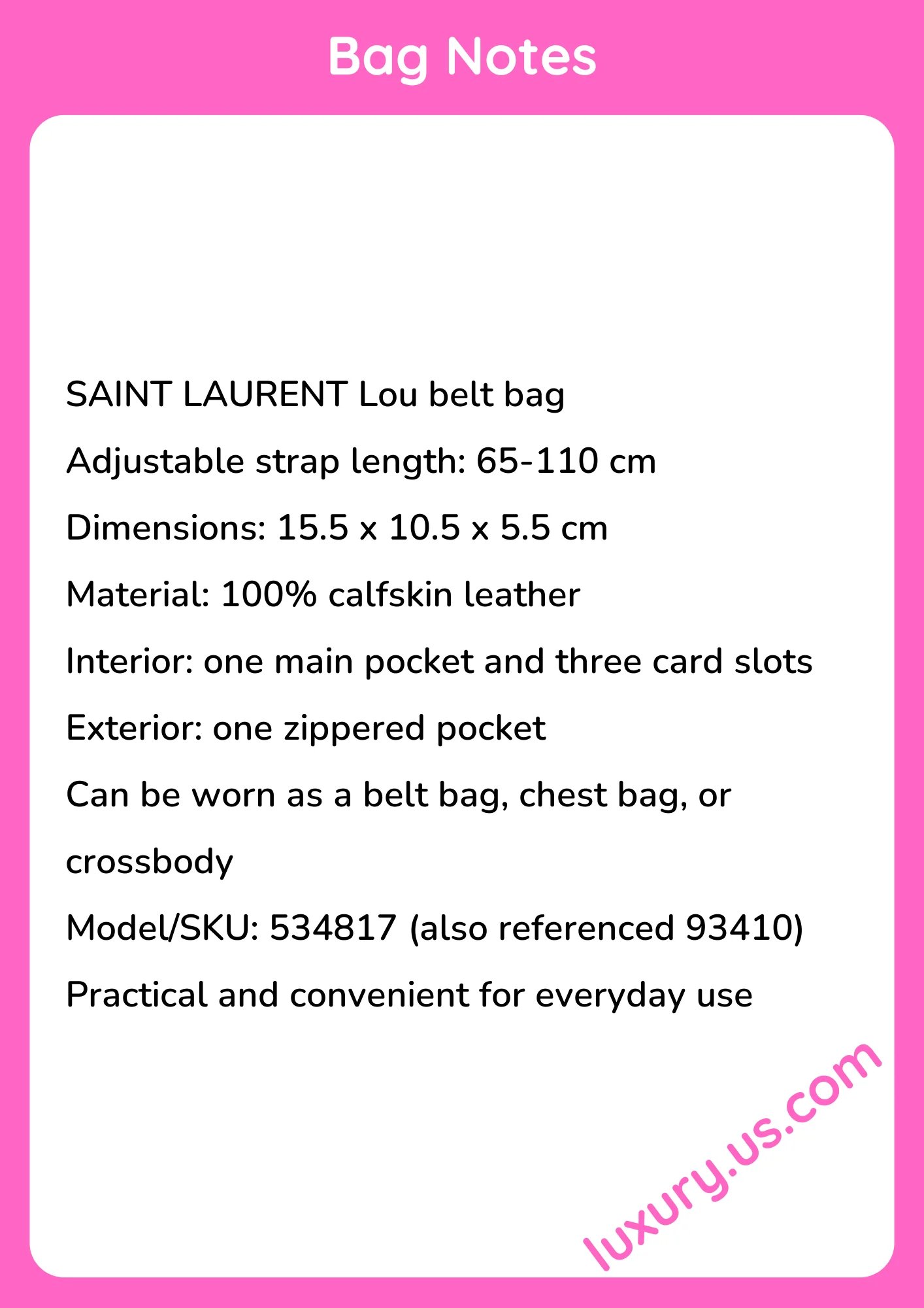 Saint Laurent Lou Belt Bag 534817 15.5x10.5x5.5 cm Saint Laurent Lou Belt Bag 534817 15.5x10.5x5.5 cm - short_description_image1
