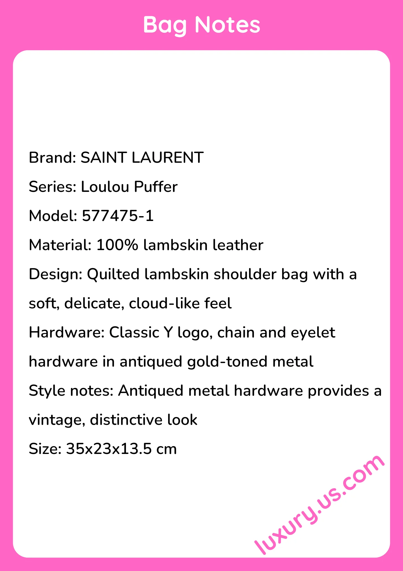 Saint Laurent Loulou Puffer Quilted Lambskin Shoulder Bag 35x23x13.5 cm - short_description_image1