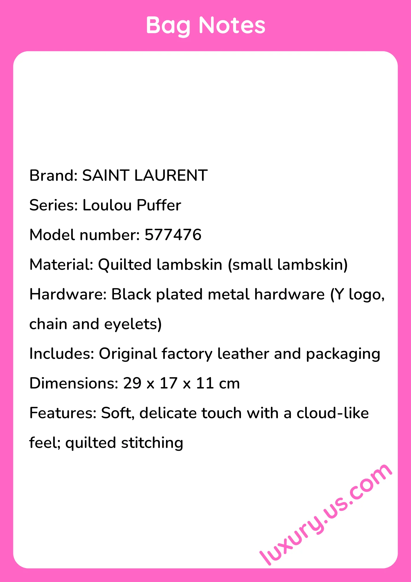 Saint Laurent Loulou Puffer Quilted Lambskin Bag 577476 29x17x11 cm - short_description_image1
