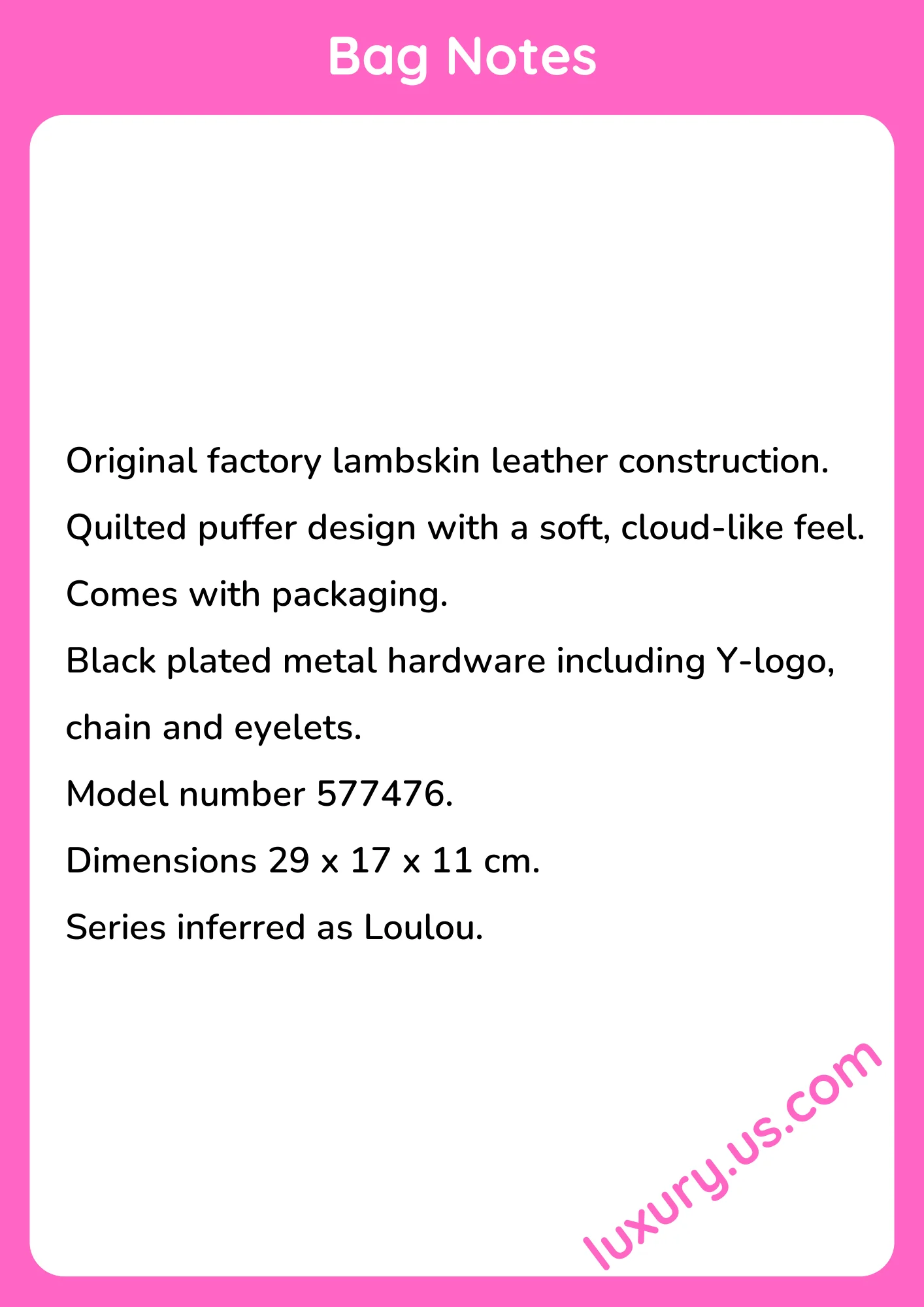 Saint Laurent Loulou Quilted Puffer Lambskin Bag 29x17x11 cm - short_description_image1