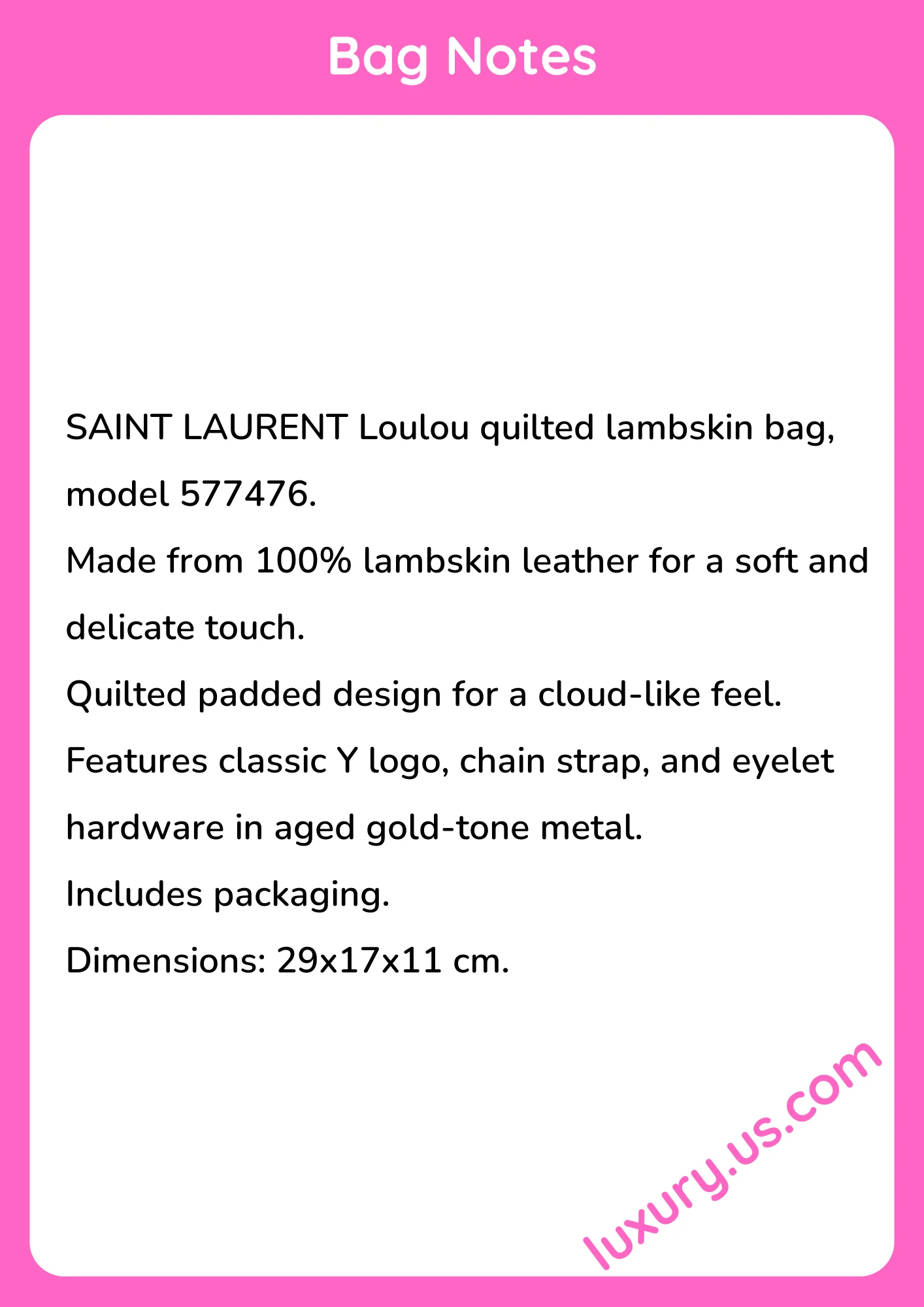 Saint Laurent Loulou Quilted Lambskin Bag 577476 29x17x11 cm - short_description_image1